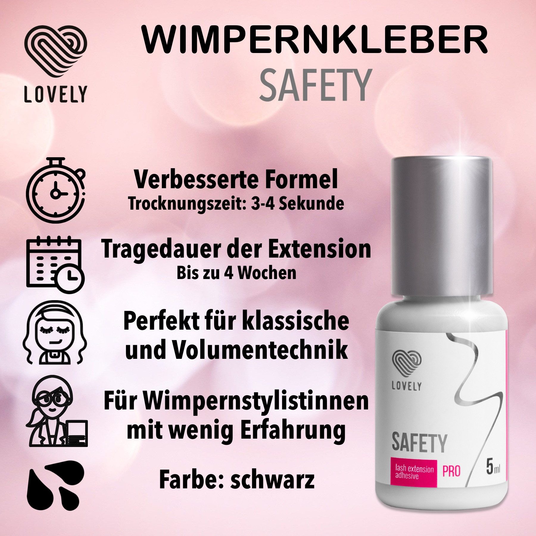 Lovely Wimpernkleber Safety 5ml nur für professionelle Wimpernstylisten Lovely