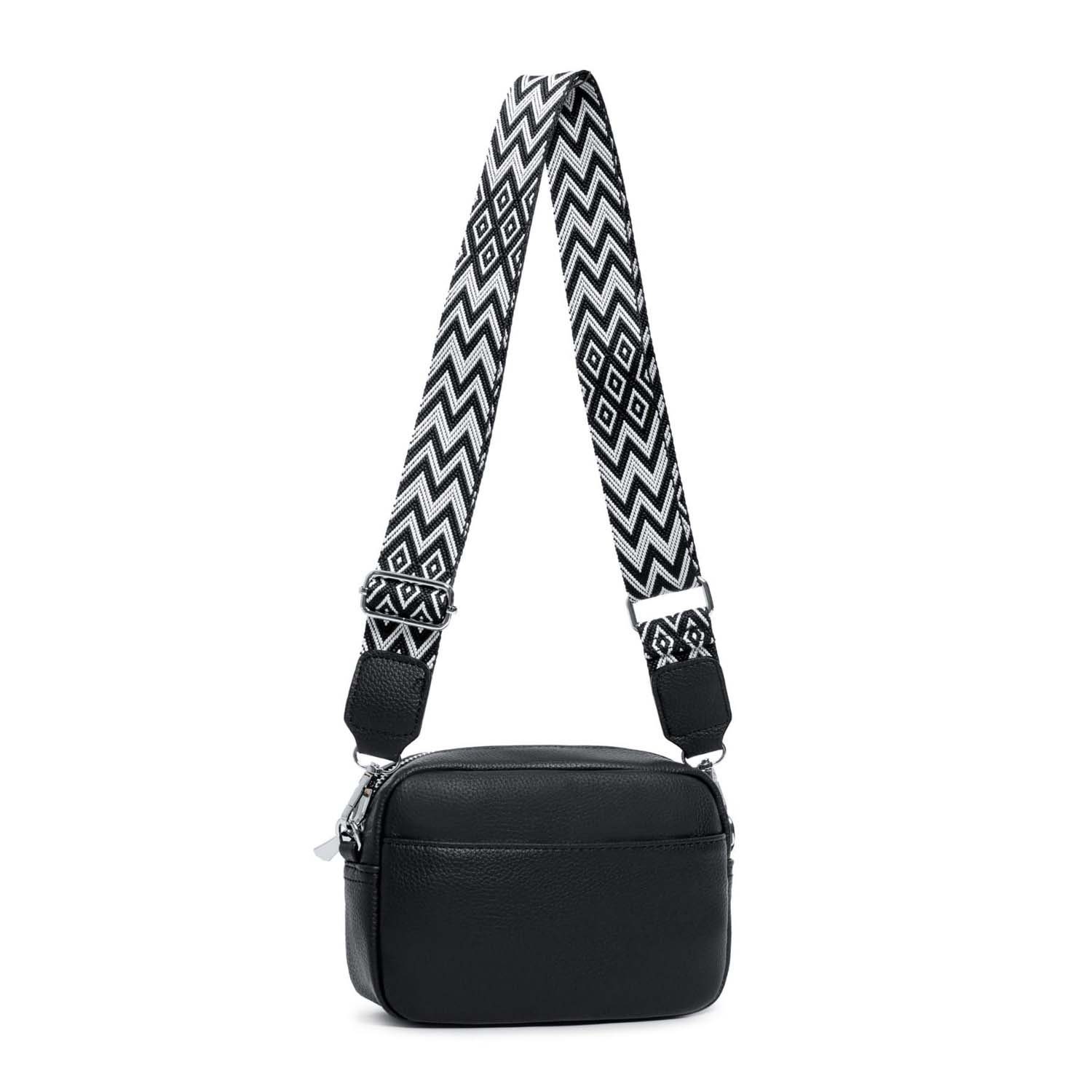 ITALYSHOP24 Schultertasche Damen kleine Umhängetasche CrossBody Crossover Handytasche Geldbörse (Spar-Set aus einer Tasche mit einem breitem Muster Stoffgurt/Umhängeband), Bodybag, Brusttasche, Hüfttasche, Muster Taschengurt, leicht Gewicht