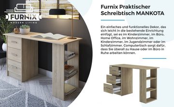 Furnix Kinderschreibtisch modern MANKOTA stillvoll pures Design, mit 3 Schubladen, 3 offenen Ablagen, B120 x H72 x T49 cm