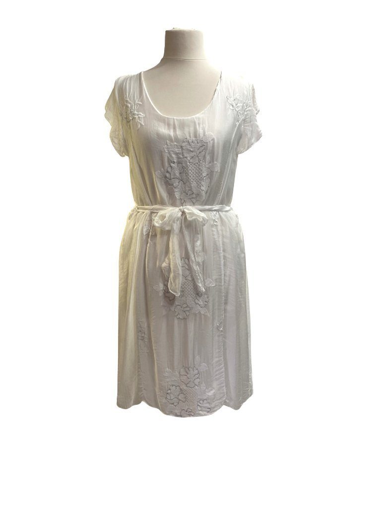 BZNA Sommerkleid Seidenkleid Sommer Herbst Kleid mit Muster Weiß