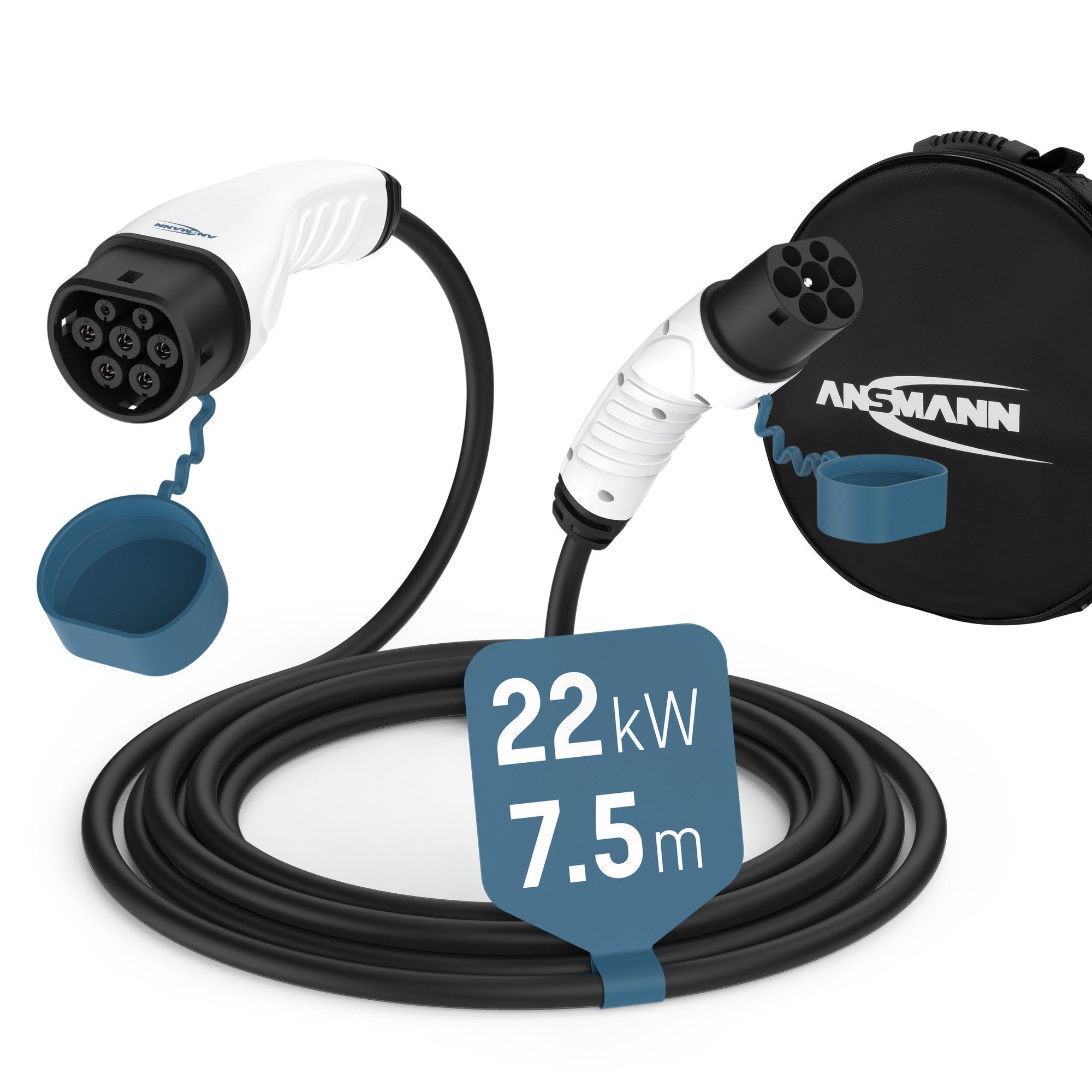 Ladekabel Typ 2 mit 22 kW für Hybrid- & Elektroauto 7,5 Meter lang Autoladekabel