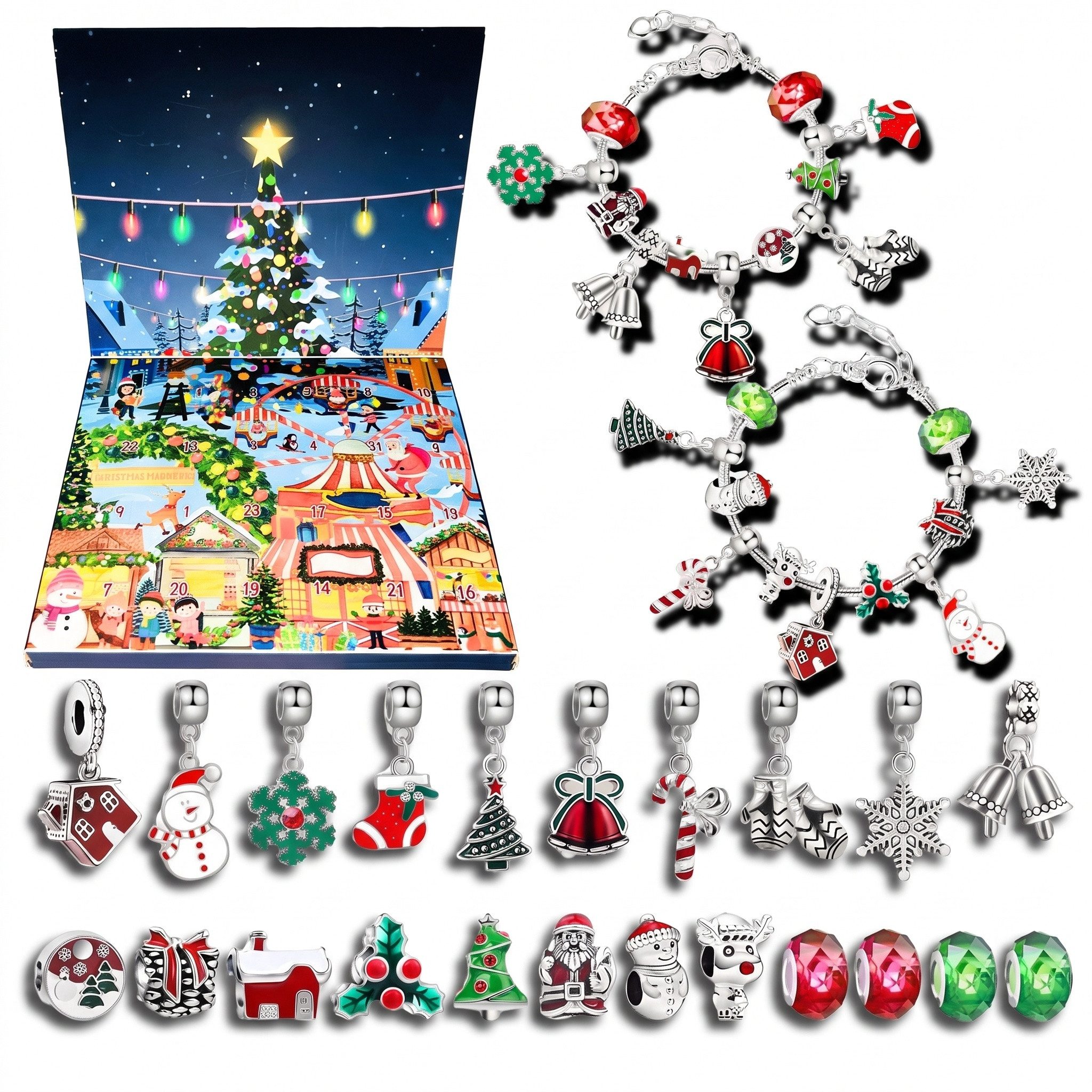 Lucadeau Schmuck-Adventskalender Adventskalender 2026 Kinder Mädchen – 24 Türchen DIY Schmuck Armband (Geschenkset), Weihnachtskalender Kinder ab 5 zum Basteln, 22 Charms + 2 Armbänder