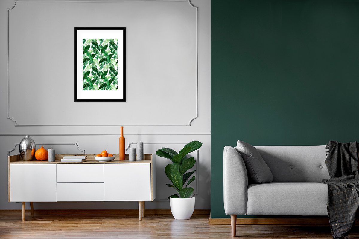 Schwarzem Rahmen, Grün mit St), Poster, Bilderrahmen Blätter (1 Gerahmtes Muster, Poster Kunstdruck, - MuchoWow -