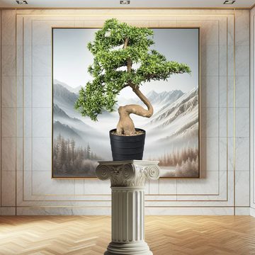 Kunstbonsai Große Kunstpflanze Deko Bonsai Steineibe Eibe 90x60cm mit Topf Luxus, TronicXL