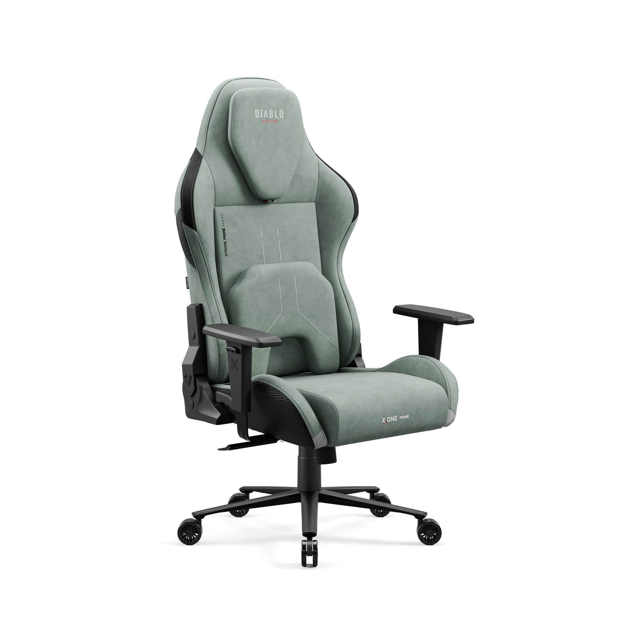 DIABLO CHAIRS Gaming-Stuhl X.One Prime Stoff ergonomisch Metallbasis 140kg CoolComfort (Magnetische Kopfstütze, Höhenverstellbare Armlehnen, Kühlender Sitz), Kopfstütze Lendenkissen CoolComfort Räder Stoff