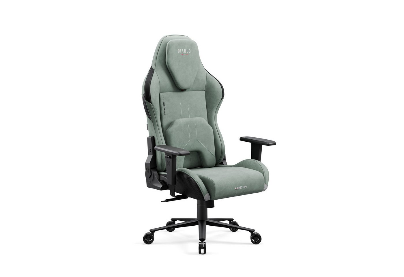 DIABLO CHAIRS Gaming-Stuhl X.One Prime Stoff ergonomisch Metallbasis 140kg CoolComfort (Magnetische Kopfstütze, Höhenverstellbare Armlehnen, Kühlender Sitz), Kopfstütze Lendenkissen CoolComfort Räder Stoff