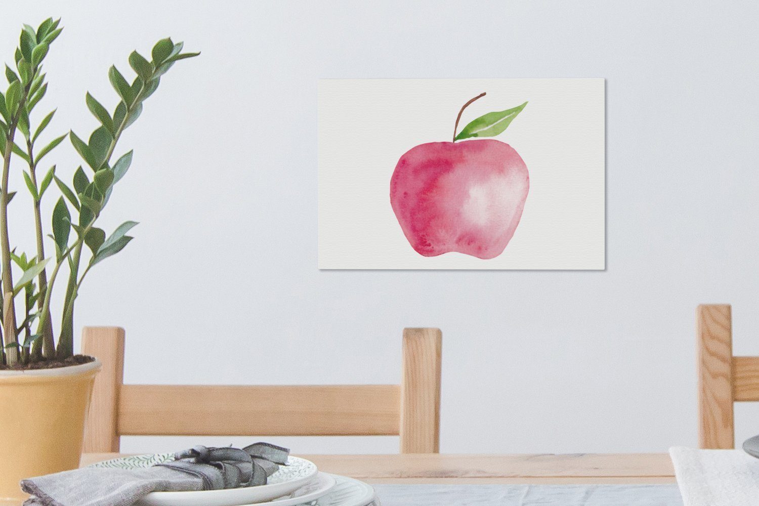 OneMillionCanvasses® Leinwandbild Apfel 30x20 cm Aufhängefertig, (1 Wanddeko, - Wandbild Leinwandbilder, - Obst Weiß, St)