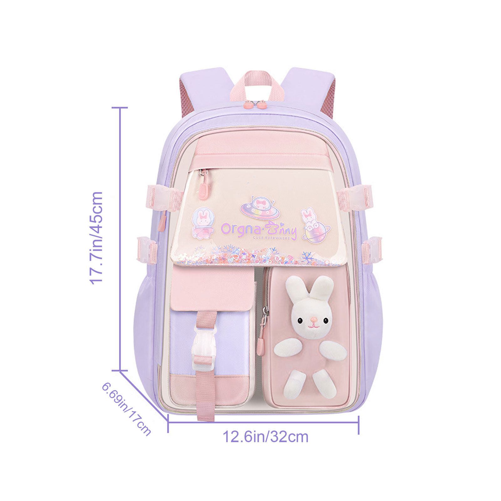 HAUSS SPLOE Schulrucksack Rucksack Kawaii fur Madchen Plusch Spielzeug Kawaii Backpack hohe Kapazitat Atmungsaktiv Wasserdicht mit reflektierenden Sicherheitsstreifen Hasenpuppe mit Intarsierung fur K...
