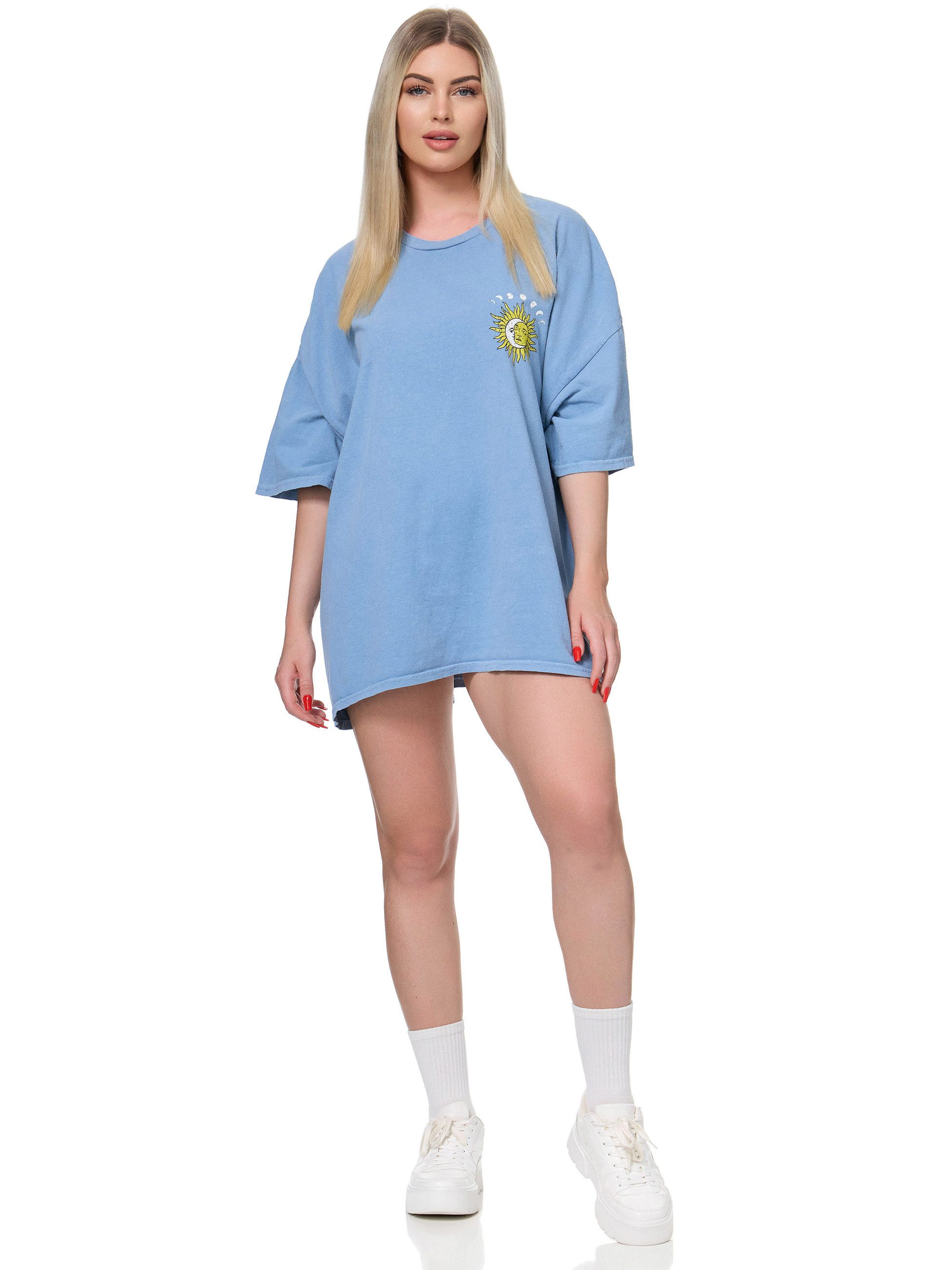 Worldclassca T-Shirt Worldclassca Oversized Print LIVIN SIMPLY T-Shirt lang Sommer Oberteil