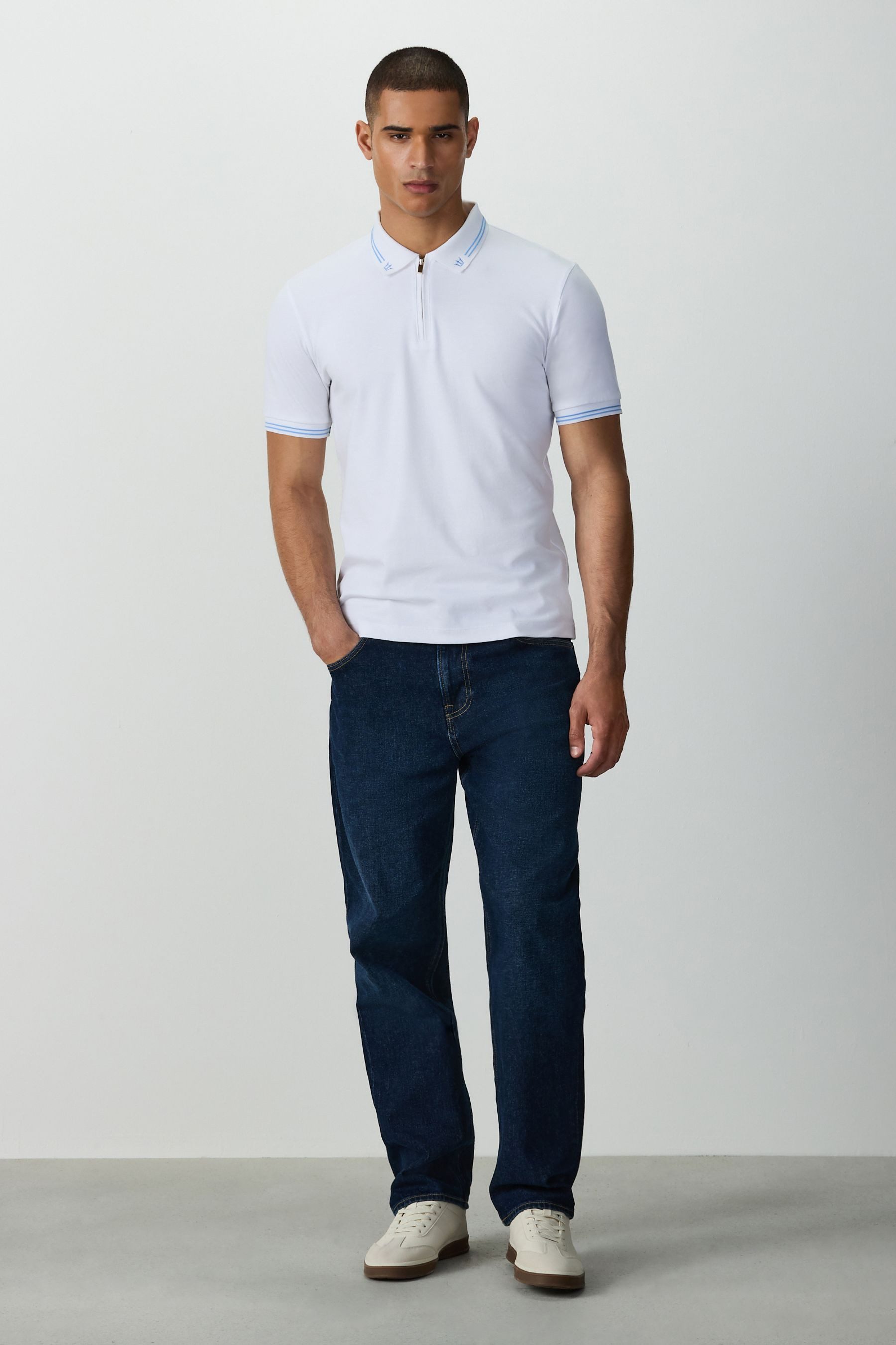 Next Poloshirt Polohemd mit RV-Kragen und Randstreifen (1-tlg)