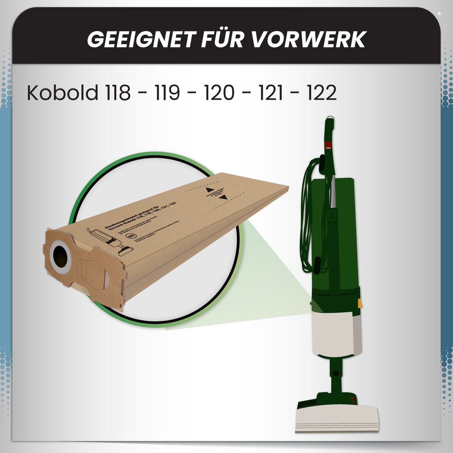 McFilter Staubsaugerbeutel Alternative zu Swirl V62 V 62, passend für Vorwerk Kobold Staubsauger, Pappdeckscheibe, Reißfest, 10 St., Top Filtration, 2-lagiges Spezialpapier, Staubverschluss