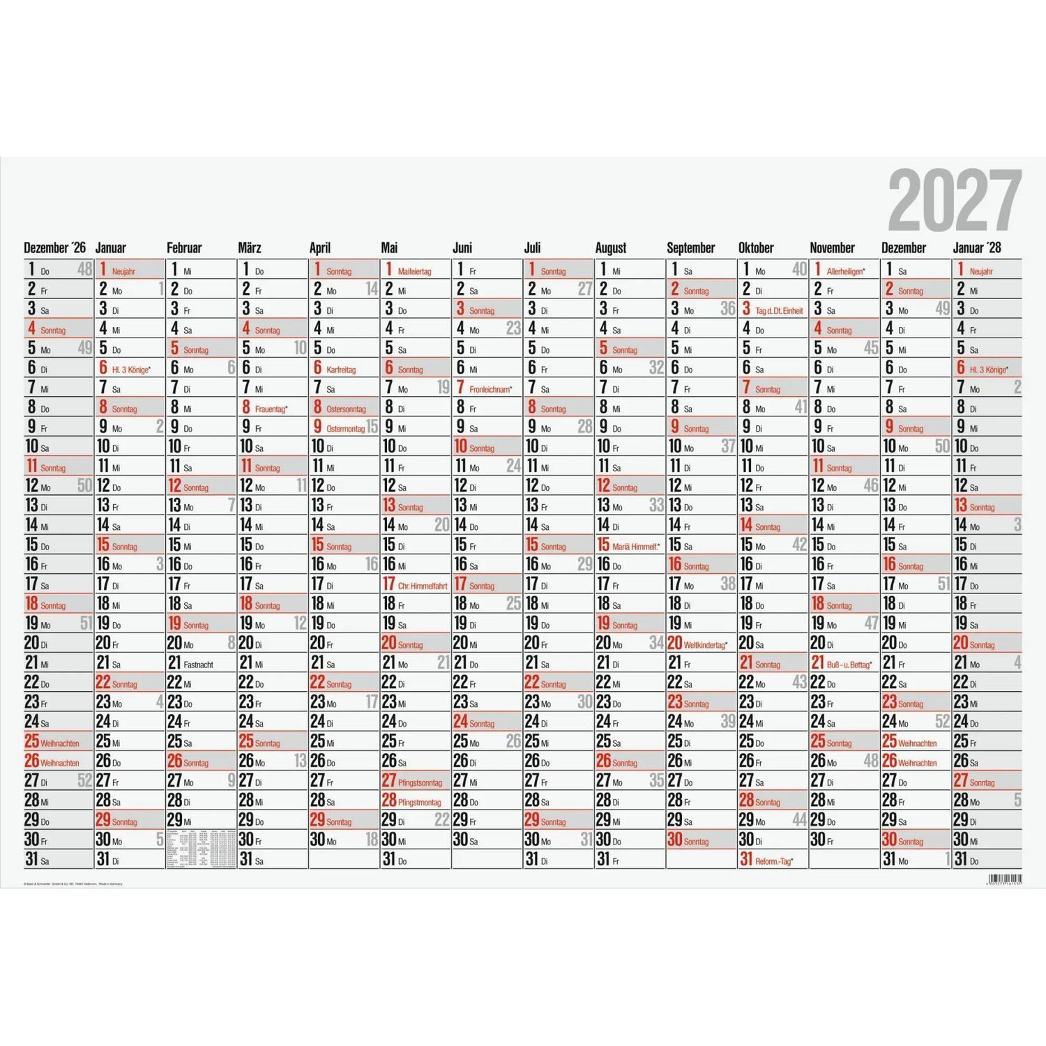 Baier & Schneider Plakatkalender rido/idé 7033660007 Plakatkalender Mod. Office I 2027 980×685 mm
