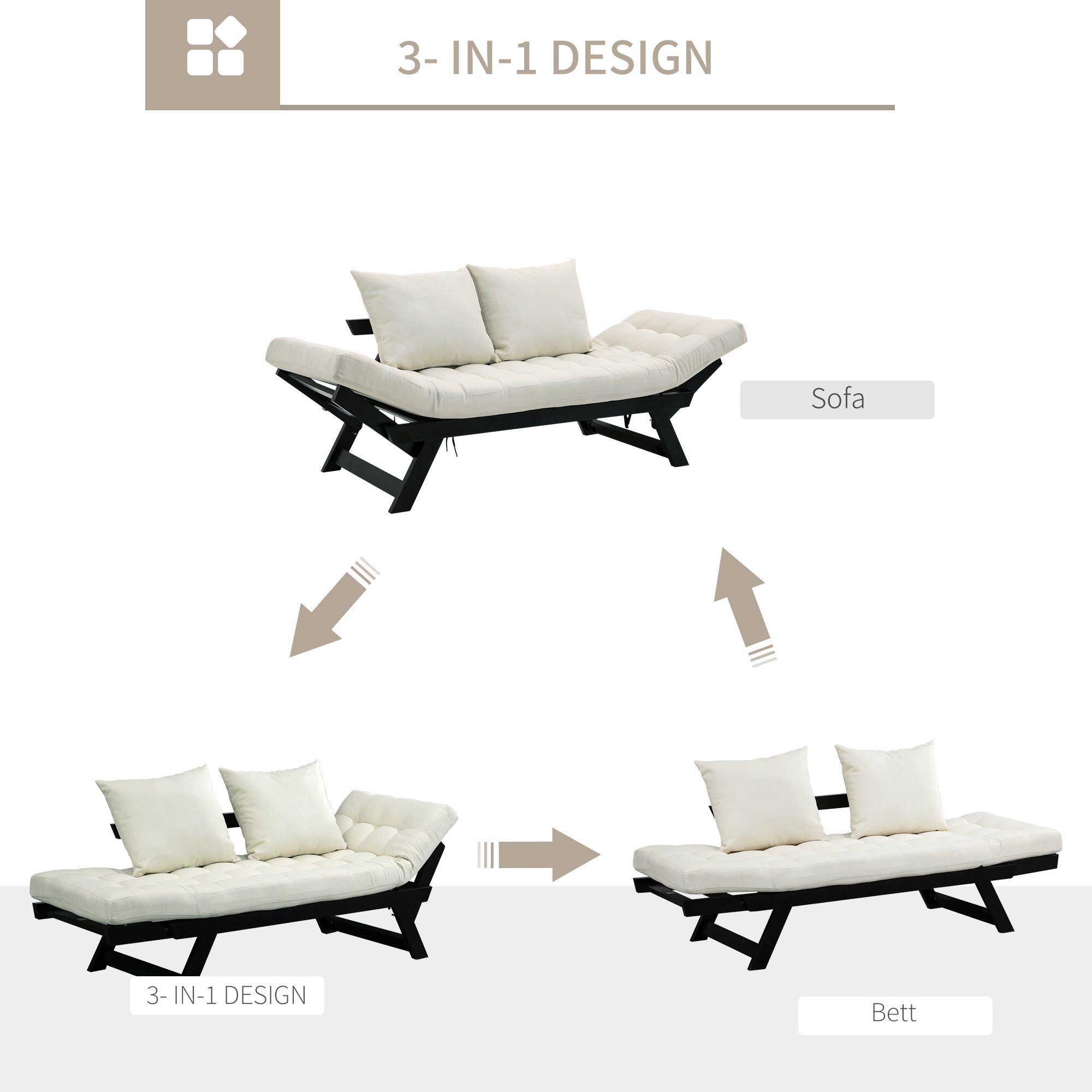 HOMCOM Schlafsofa Klappsofa als 2-Sitzer