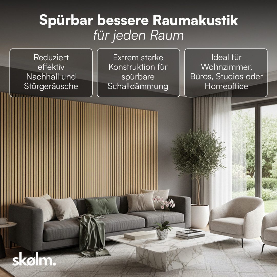 skølm 3D Wandpaneel Rune, Akustikpaneel Holzoptik, 0,72 qm, (2-tlg) hochwertige 3D Lamellenwand schallabsorbierend