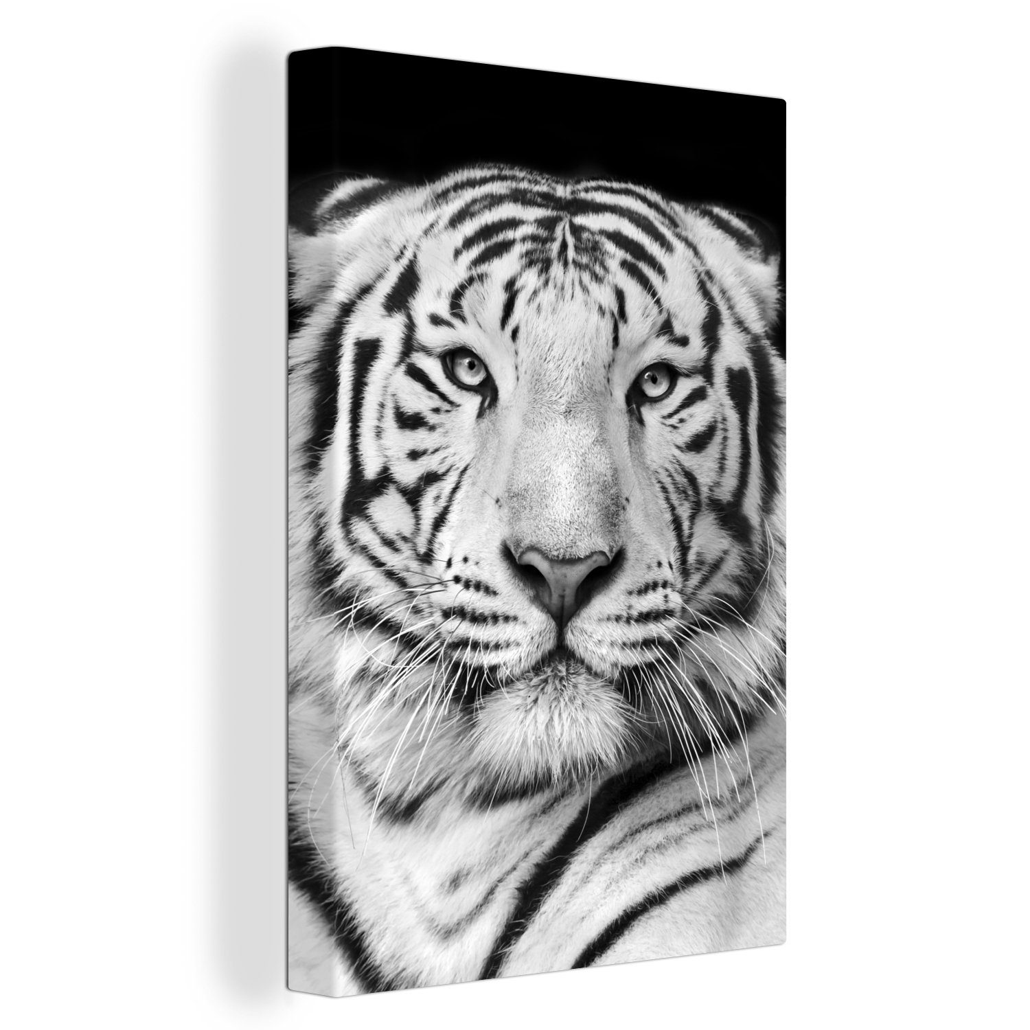 OneMillionCanvasses® Leinwandbild »Tiger - Schwarz - Weiß - Porträt -  Tiere«, (1 St), Bild auf Leinwand Wandbild Leinwandbilder Wanddekoration  Kunstdruck