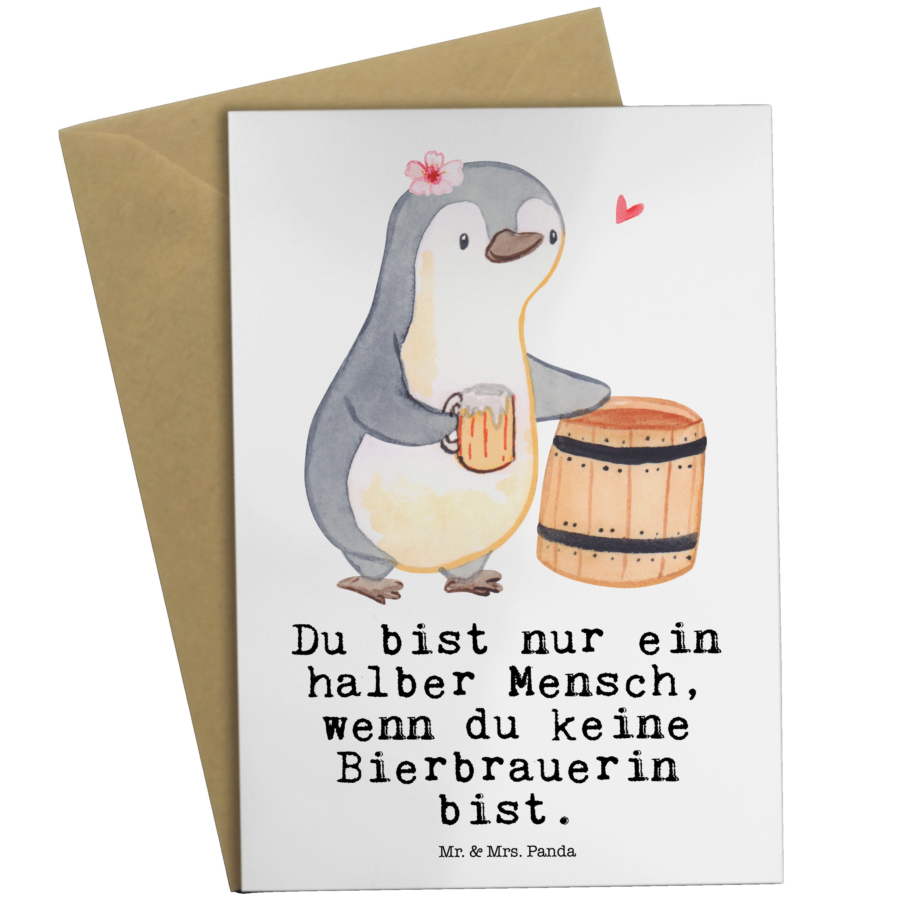 Mr. & Mrs. Panda Grußkarte Bierbrauerin mit Herz - Weiß - Geschenk, Danke, Bierliebe, Arbeitskol