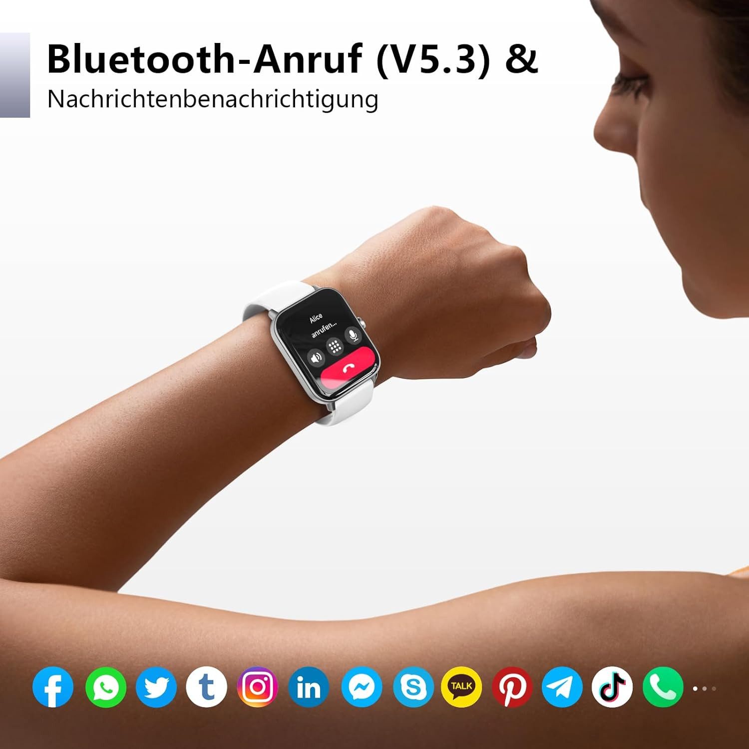 Woneligo IDW19 Smartwatch (4,5 cm, android ios), Smartwatch Damen Herren mit Alexa 1.8 Zoll Fitnessuhr IP68 wasserdicht