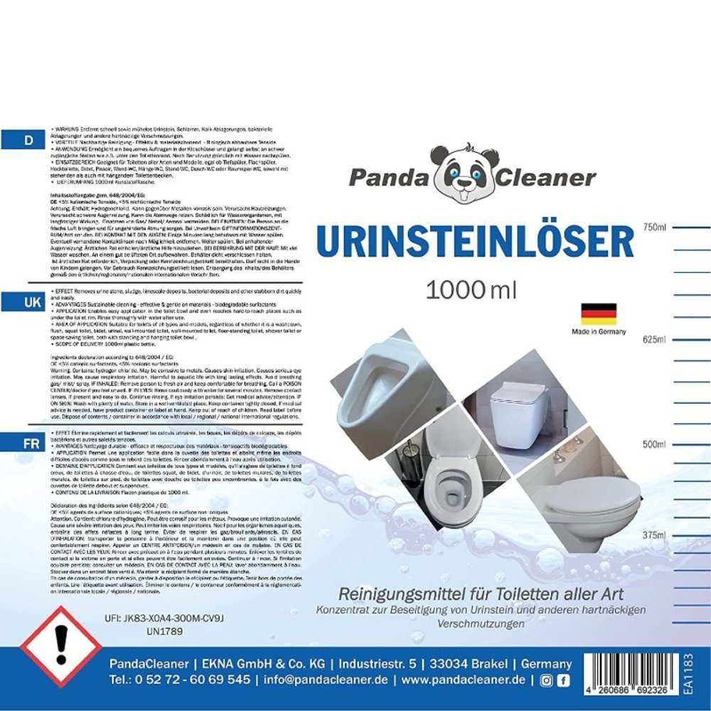 Urinsteinlöser WC (Set, 1 PandaCleaner [2-St. x Reiniger Urinsteinentferner - - Reiniger + Gel) Dosierdeckel Kalkstein-Entferner 1000ml