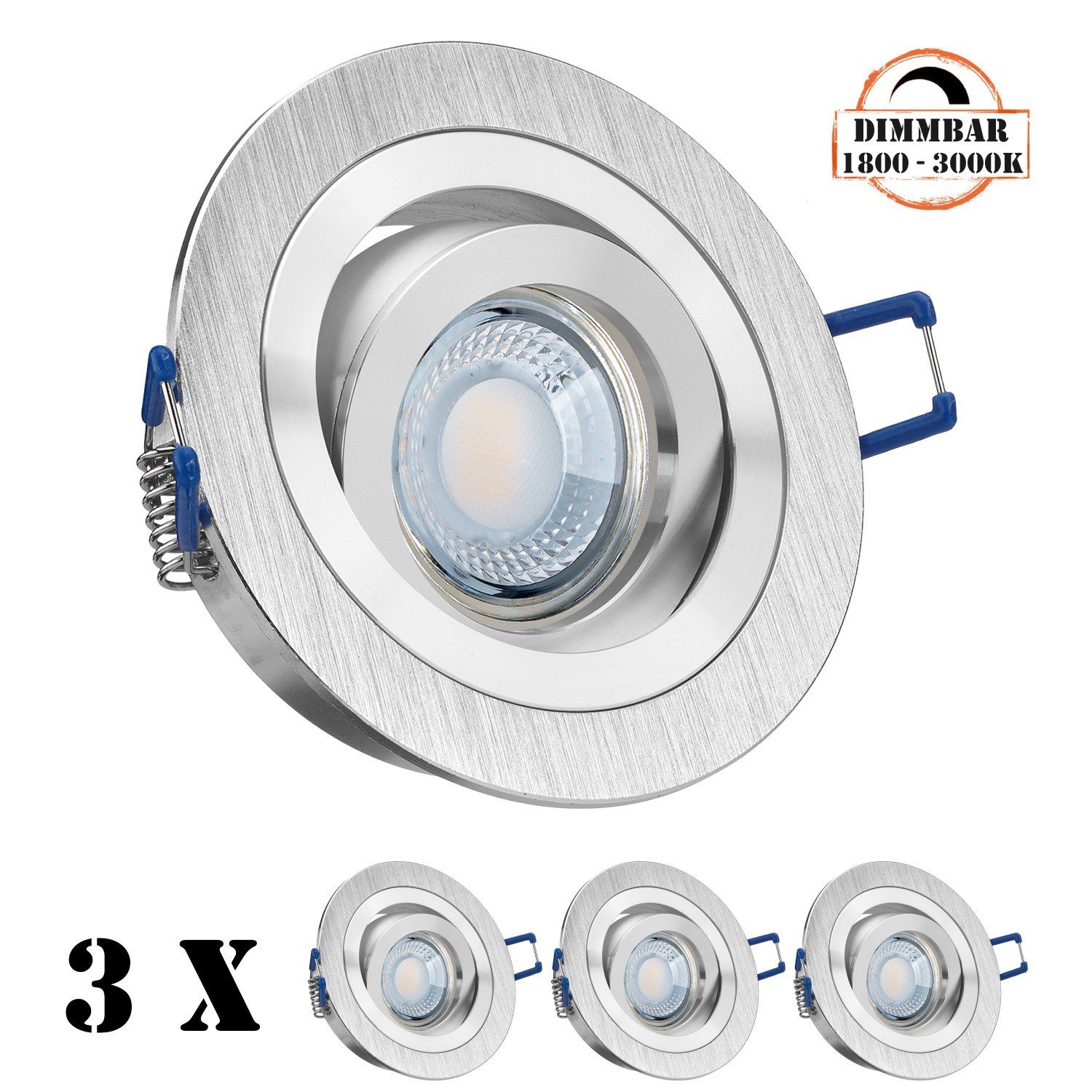 LEDANDO LED Einbaustrahler 3er LED Einbaustrahler Set extra flach in aluminium gebürstet mit 5W L