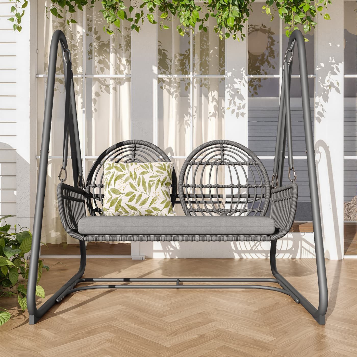 autolock Doppelschaukel Gartenschaukel, Hollywoodschaukel mit Rückenlehne,Gartenmöbel-Set, für den Außenbereich,Doppelschaukel aus PE-Rattan, 2 Sitze
