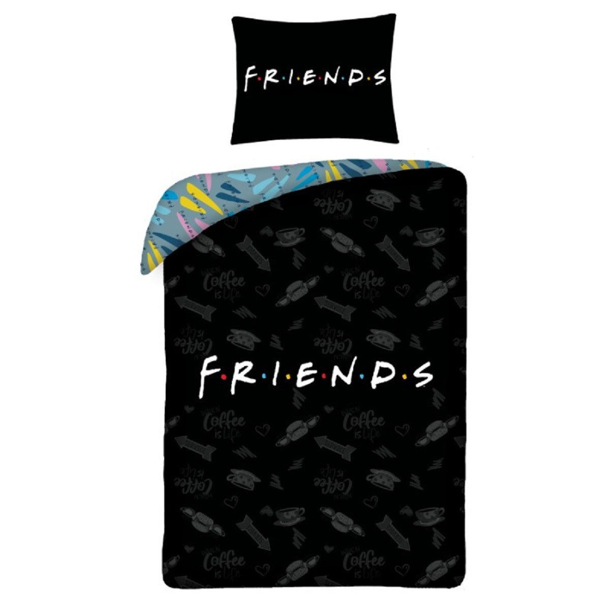 Friends Bettwäsche Set Baumwolle Bettdeckenbezug 140 × 200 cm mit 70 × 90 cm Kissenbezug, 2 teilig