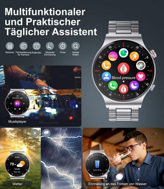 FEELNEVER Smartwatch (1,39 Zoll, Android iOS), Herren mit Telefonfunktion 100+ Sportmodi Wasserdicht Fitness Tracker