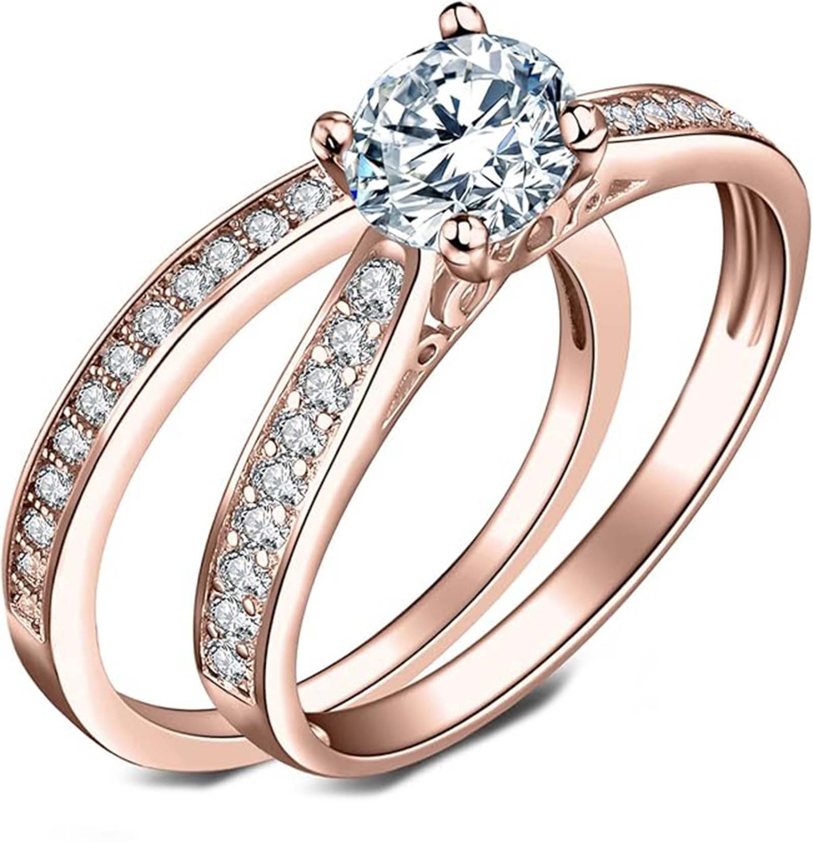 Jumpeak Diamantring Trauringe Eheringe Set 2 Teilig,Verlobungsringe,Diamant Ring Damen, 1ct D Vs1 14K Gold,Brautensemble,Geschenk für Frau,Jahrestage