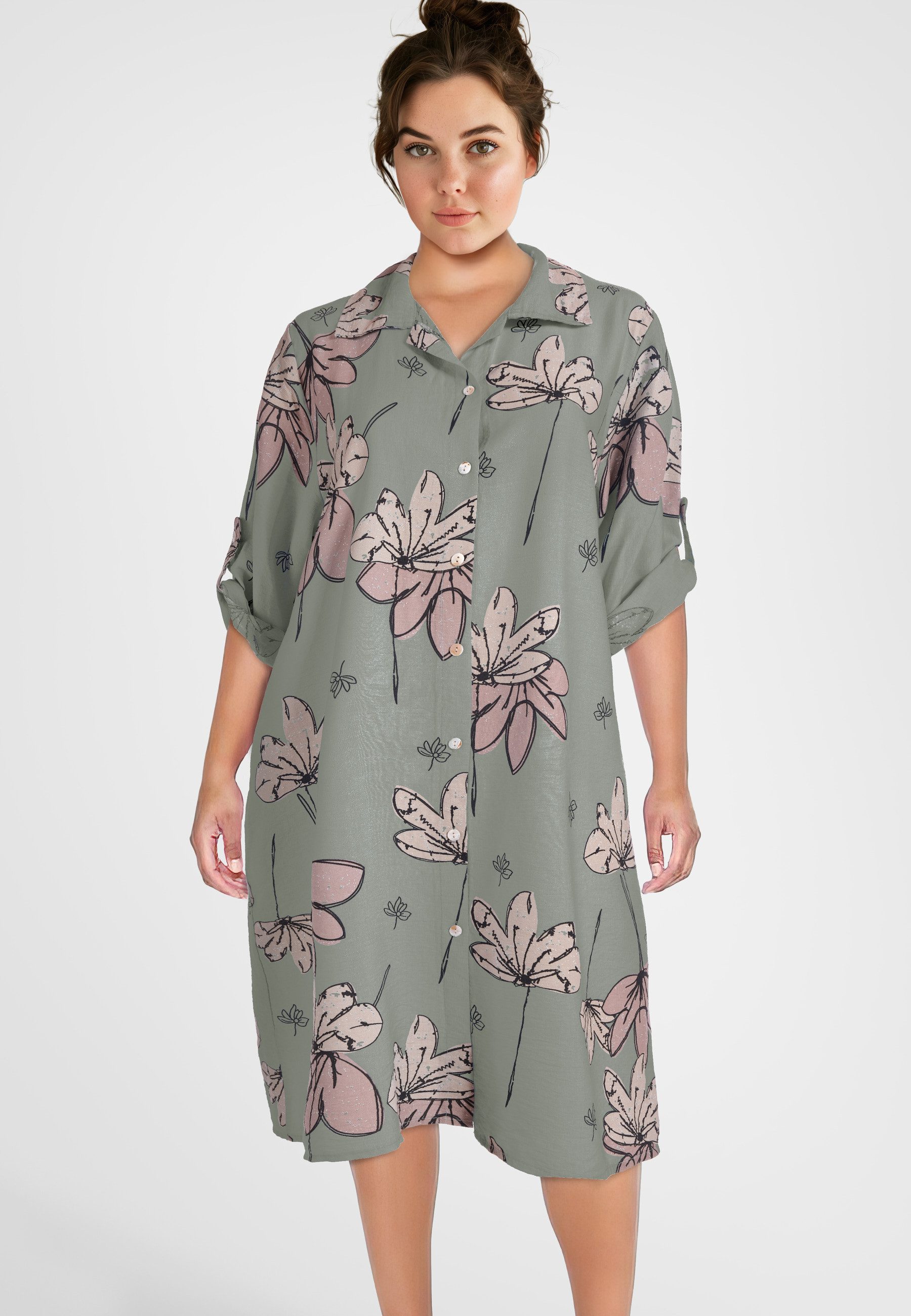 PEKIVESSA Sommerkleid Hemdblusenkleid mit Turn-Up-Ärmel Legerer günstig online kaufen