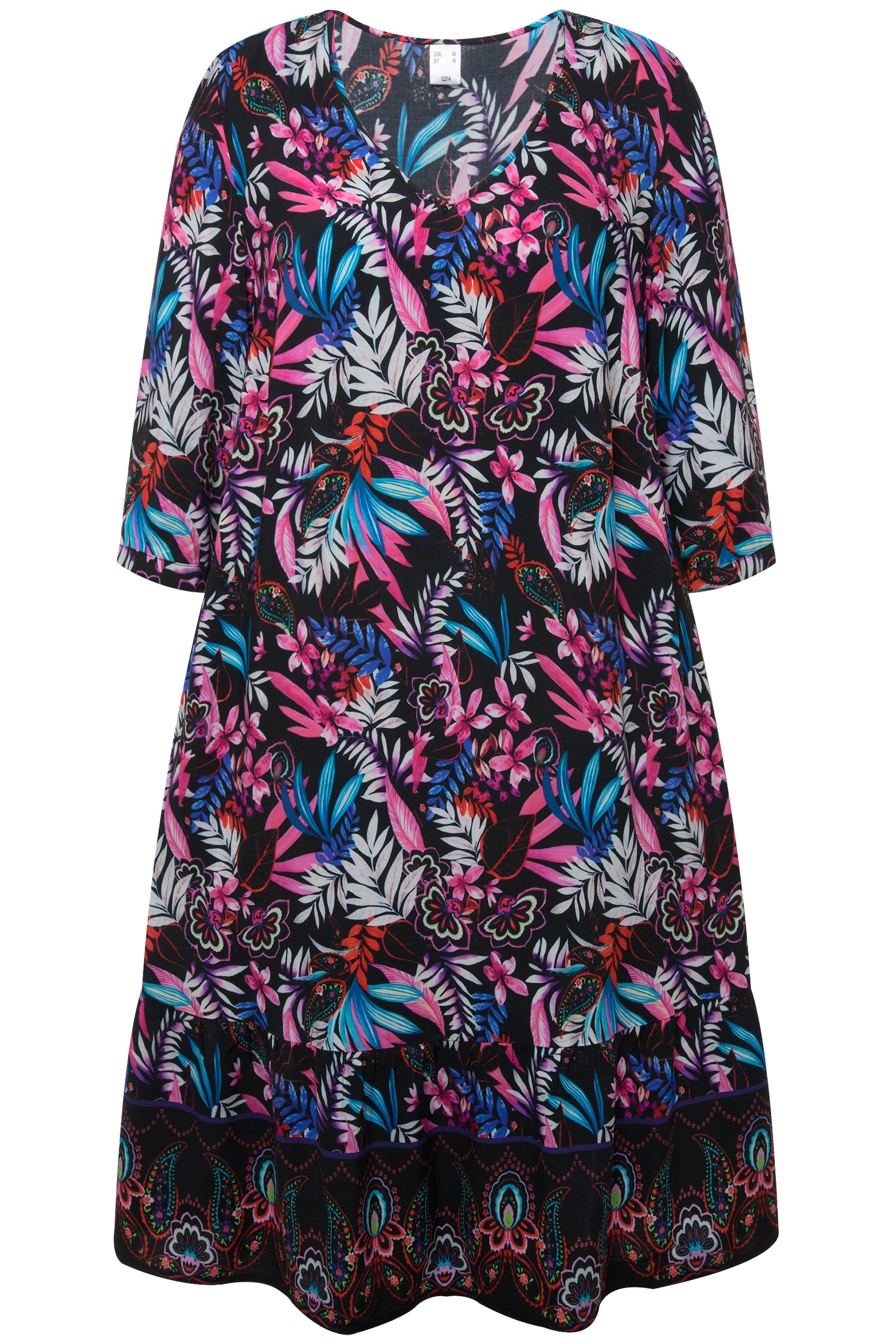 MIAMODA Jerseykleid Kleid A-Line Alloverdruck V-Ausschnitt günstig online kaufen