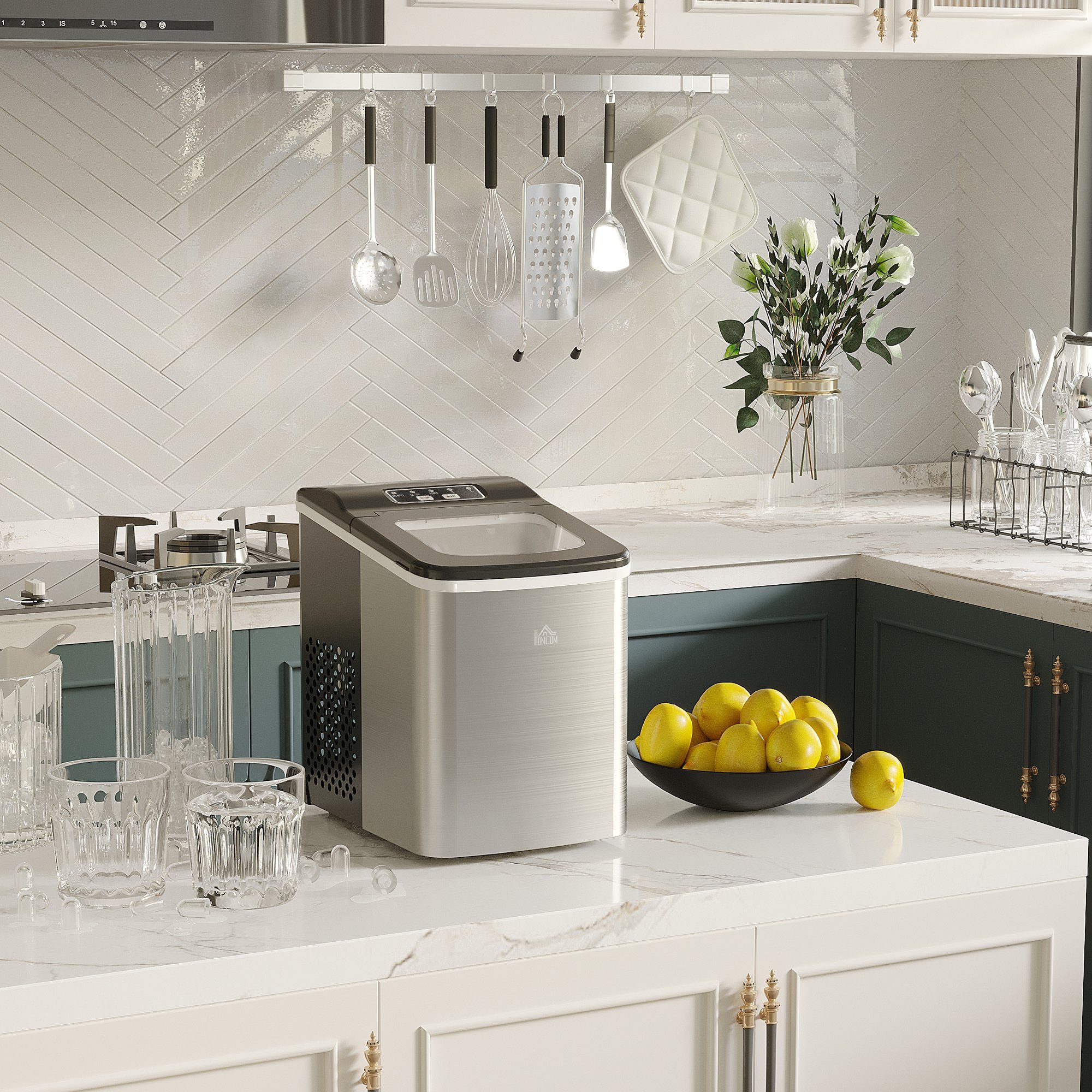 HOMCOM Eiswürfelmaschine Eiswürfelbereiter, Selbstreinigende Tragbare Ice Maker, für Küche, Büro, Bar und Party, Schwarz