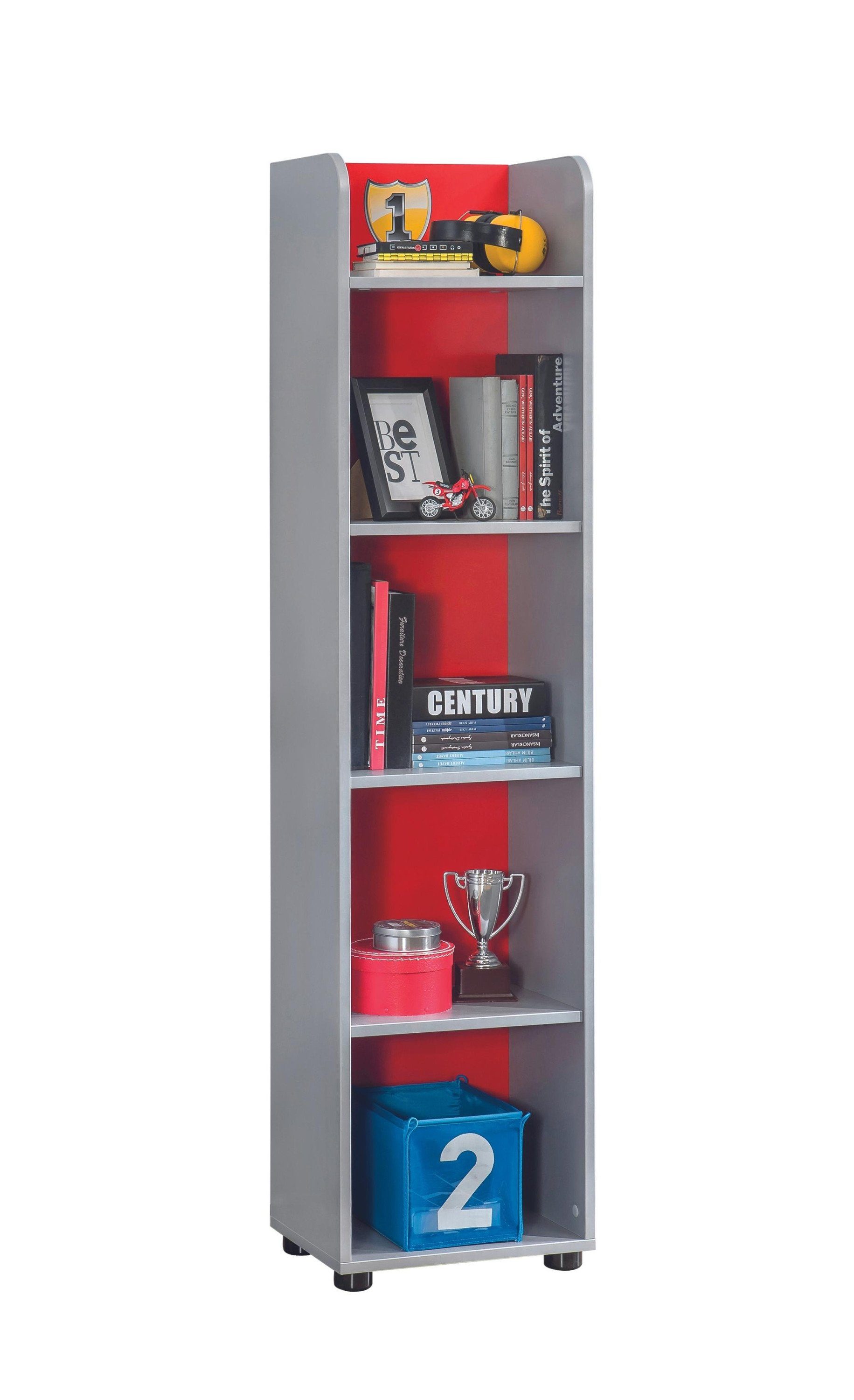 Cilek Bücherregal Pitstop, Modell Pitstop, Breite 39 cm, Fünf Ablagefächer, mit Aufdruck