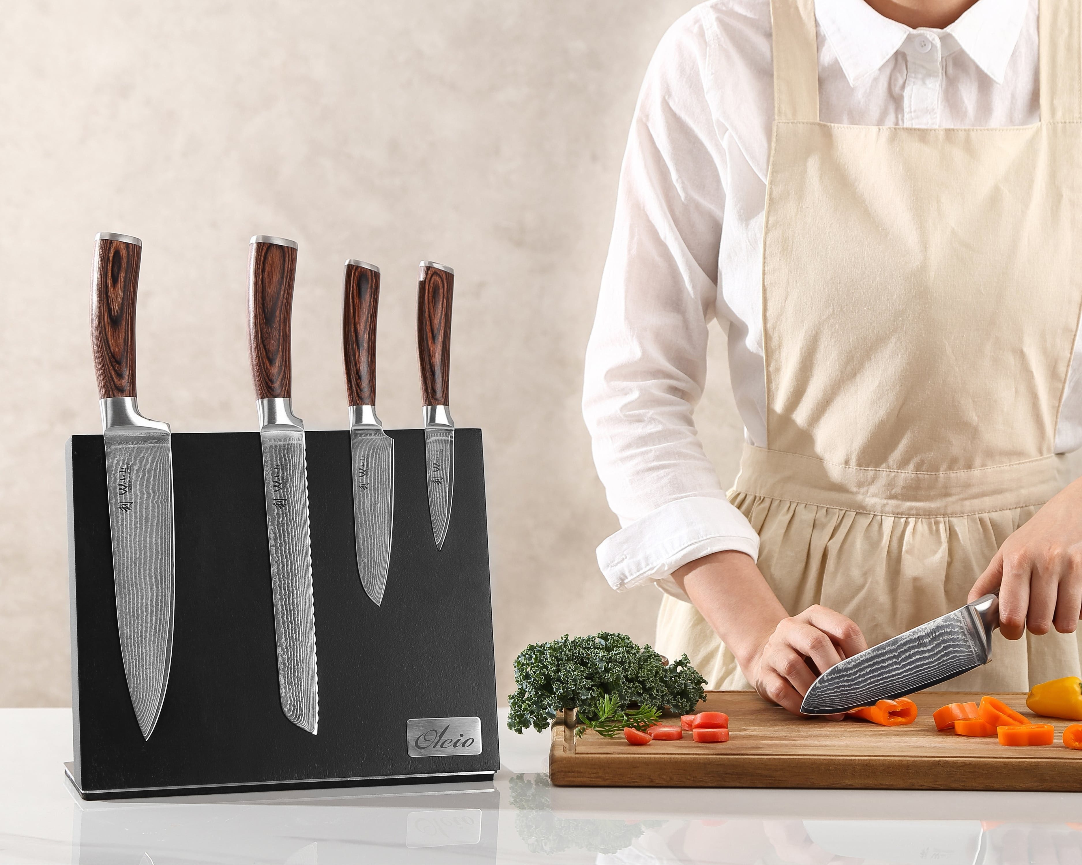 Oleio Magnet-Messerblock schwarz, aus Akazienholz mit starken Magneten und Edelstahl-Standfuß (1tlg)