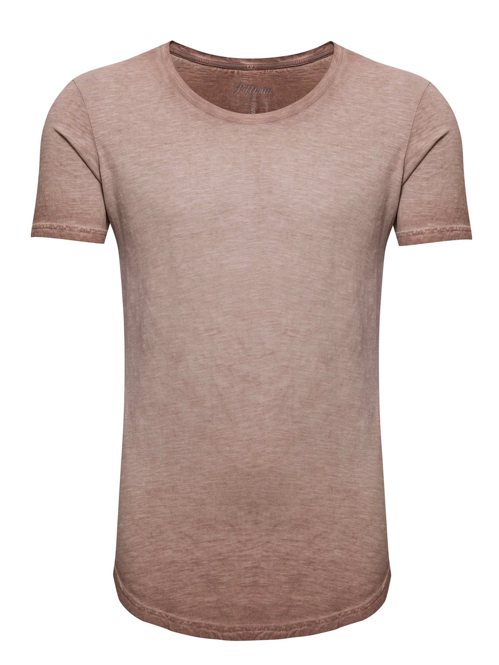 Crew Tee Oversize taupe T-Shirt 161318) Pittman Neck (1-tlg) (warm Washed Shredder Basic Braun