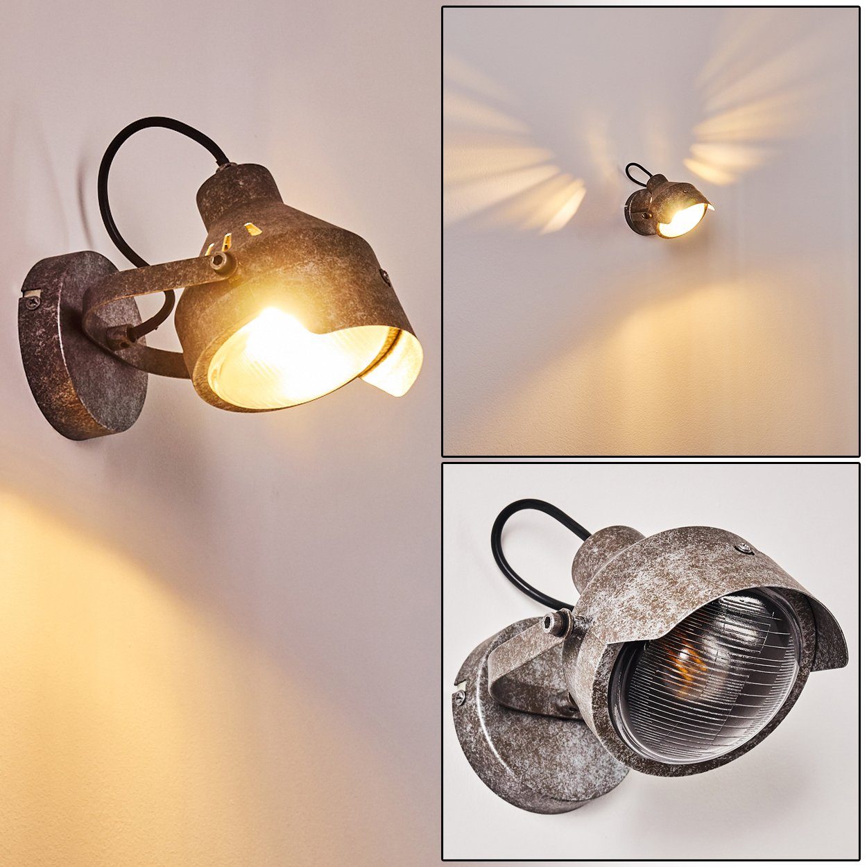 hofstein Wandleuchte »Morina« verstellbare Wandlampe aus Metall/Glas in  Grau, ohne Leuchtmittel, 1xE14, Wandspot im Retro/Vintage Design m.  Lichteffekt an der Wand