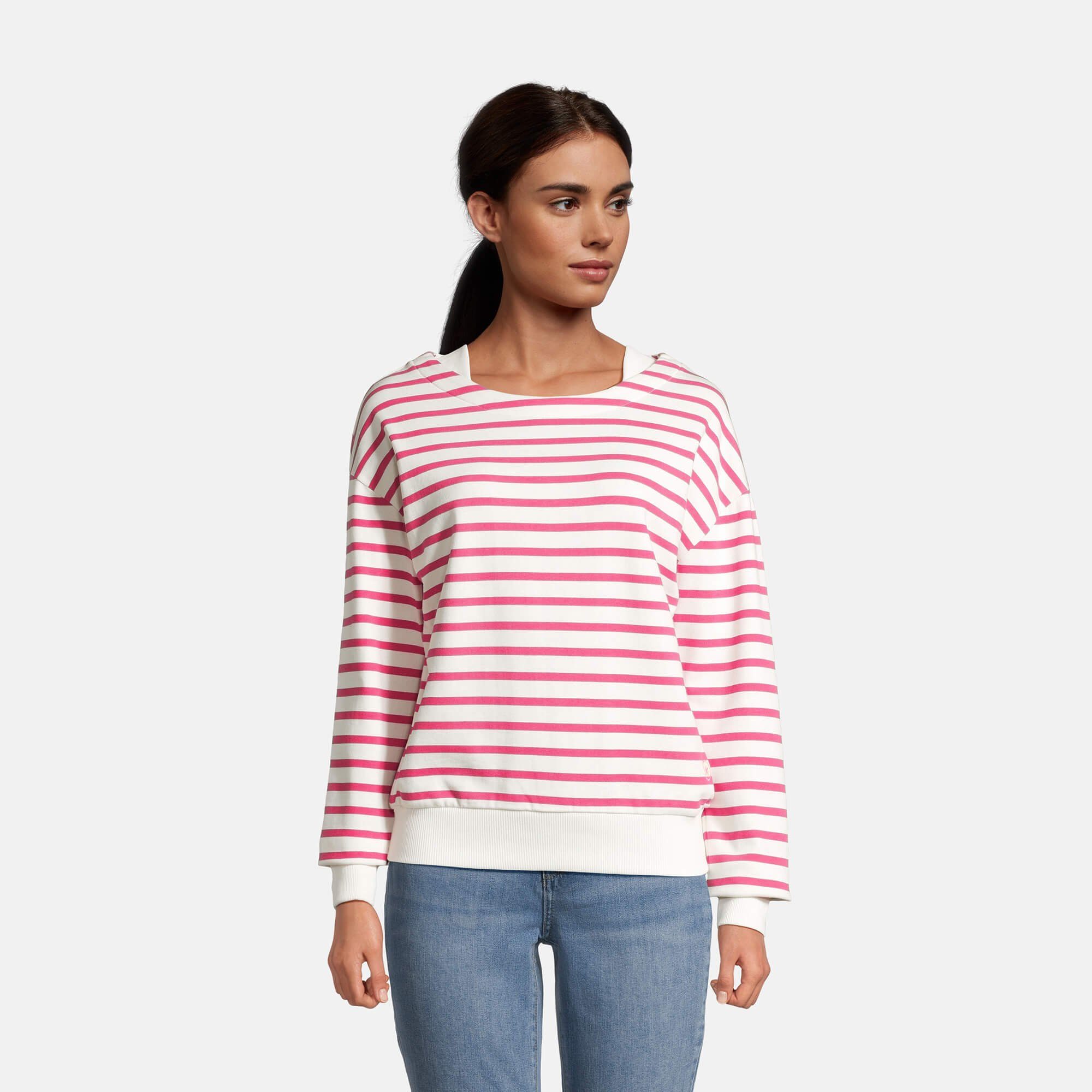 Streifenpullover offwhite Damen pink mit Sweater / Boatneck-Ausschnitt Laff und Pullover Streifen salzhaut