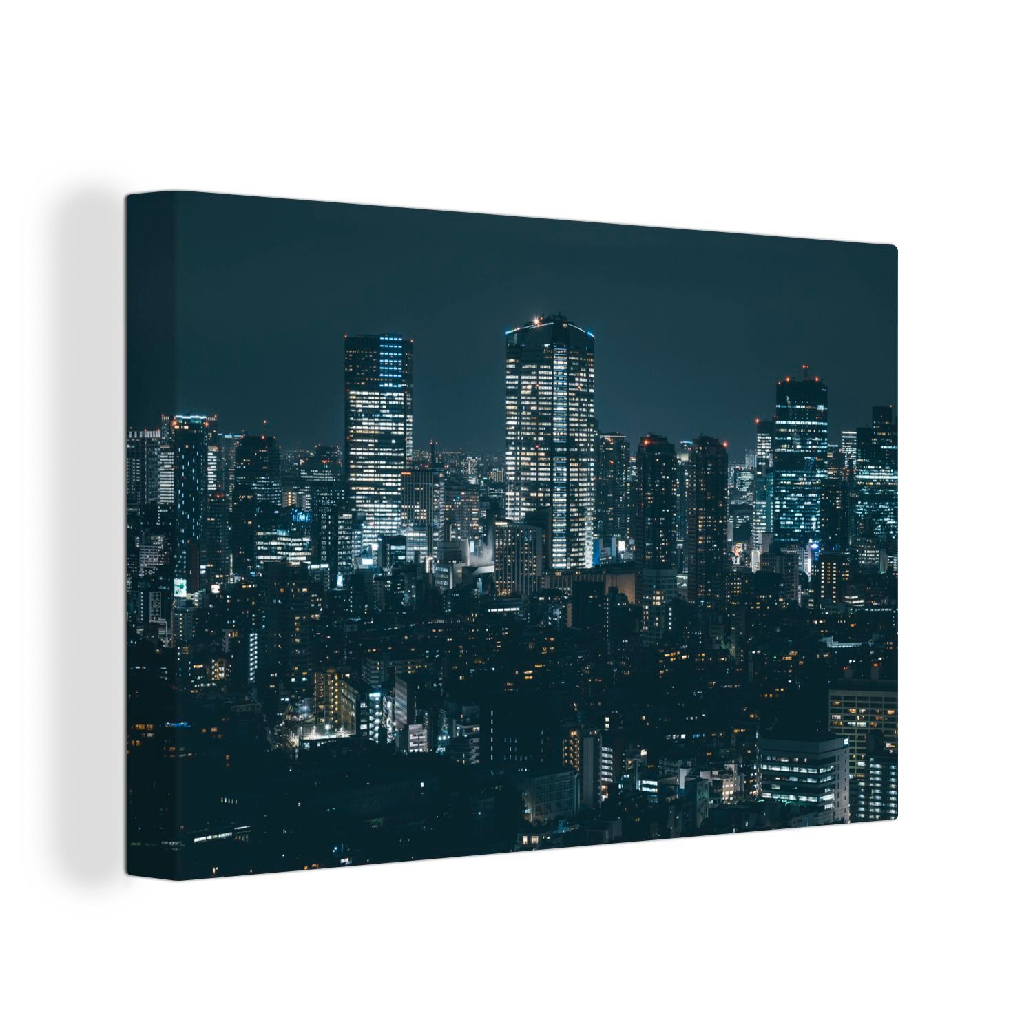 OneMillionCanvasses® Leinwandbild Die schöne (1 Tokio Wanddeko, cm in Japan St), Aufhängefertig, Nacht, bei Skyline Wandbild 30x20 Leinwandbilder, von