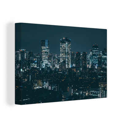 OneMillionCanvasses® Leinwandbild Die schöne Skyline von Tokio in Japan bei Nacht, (1 St), Wandbild Leinwandbilder, Aufhängefertig, Wanddeko, 30x20 cm