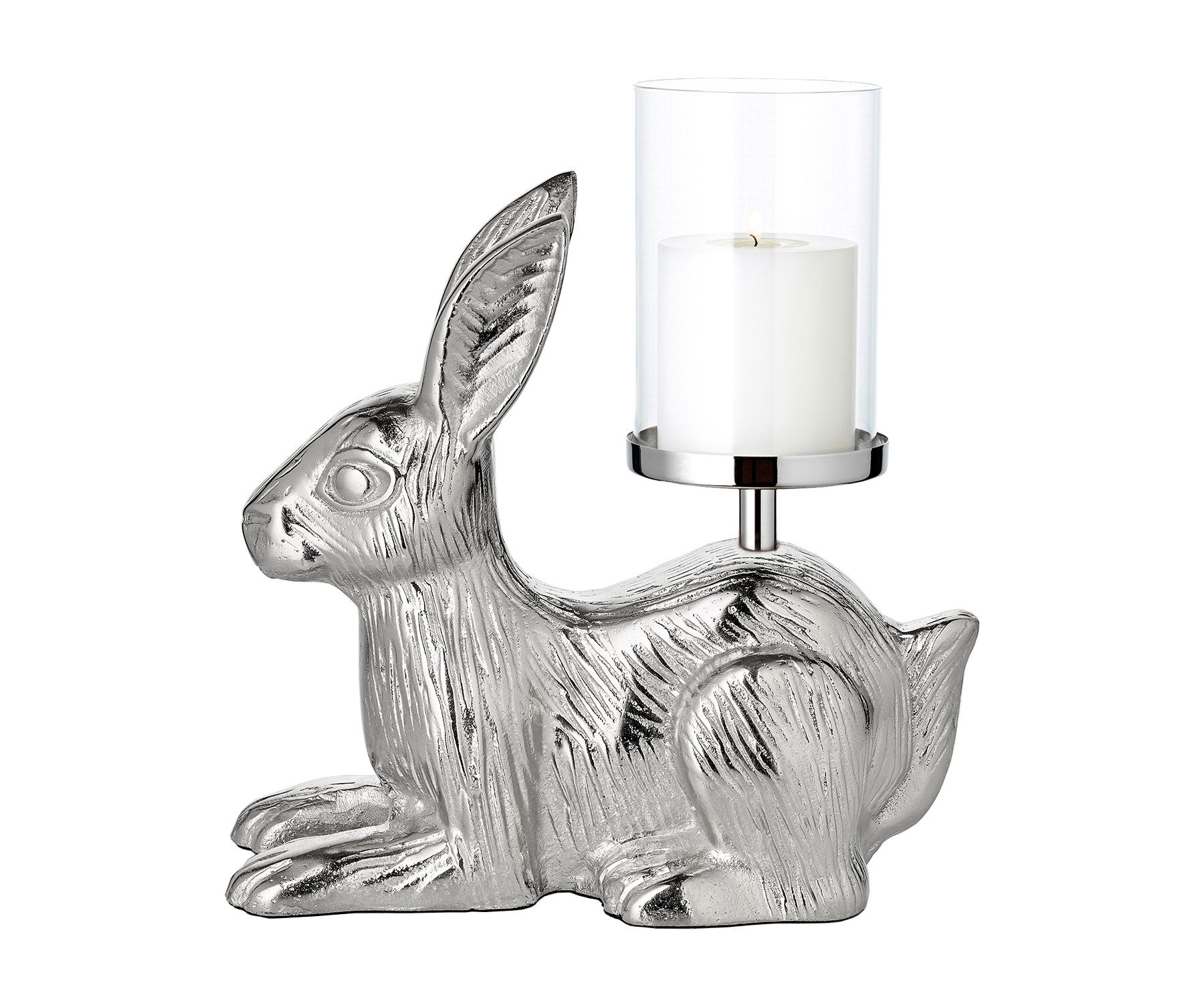 EDZARD Kerzenhalter Kerzenhalter Hase, Silberfarben, Aluminium vernickelt, Hasen Design