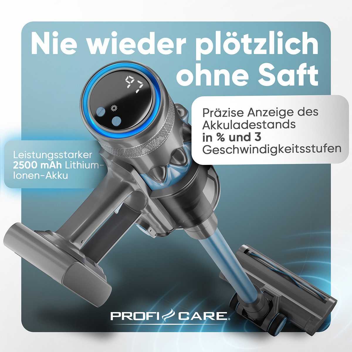 ProfiCare Akku-Bodenstaubsauger PC-BS 3138 A, Akku Staubsauger, 500W Motor, Staubsauger kabellos