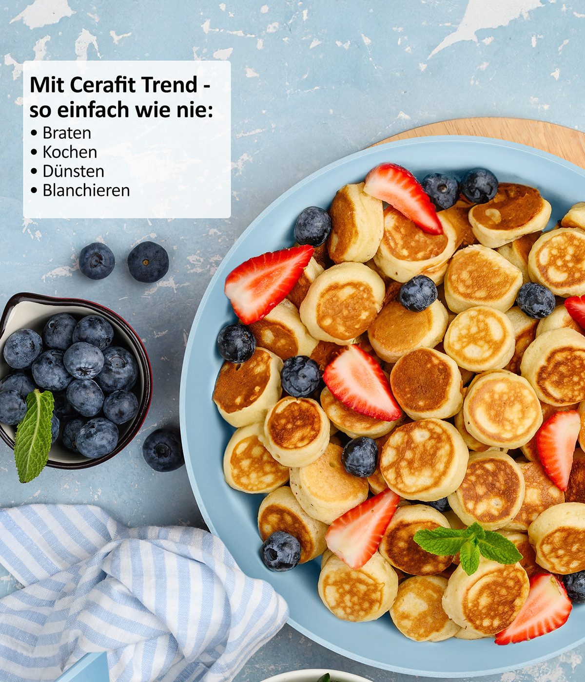 Genius Bratpfanne Cerafit Trend Pastell Edition Ø28cm PFAS- frei Blau/Schwarz, Edelstahl (1.tlg-Set), Gleichmäßige Hitzeverteilung