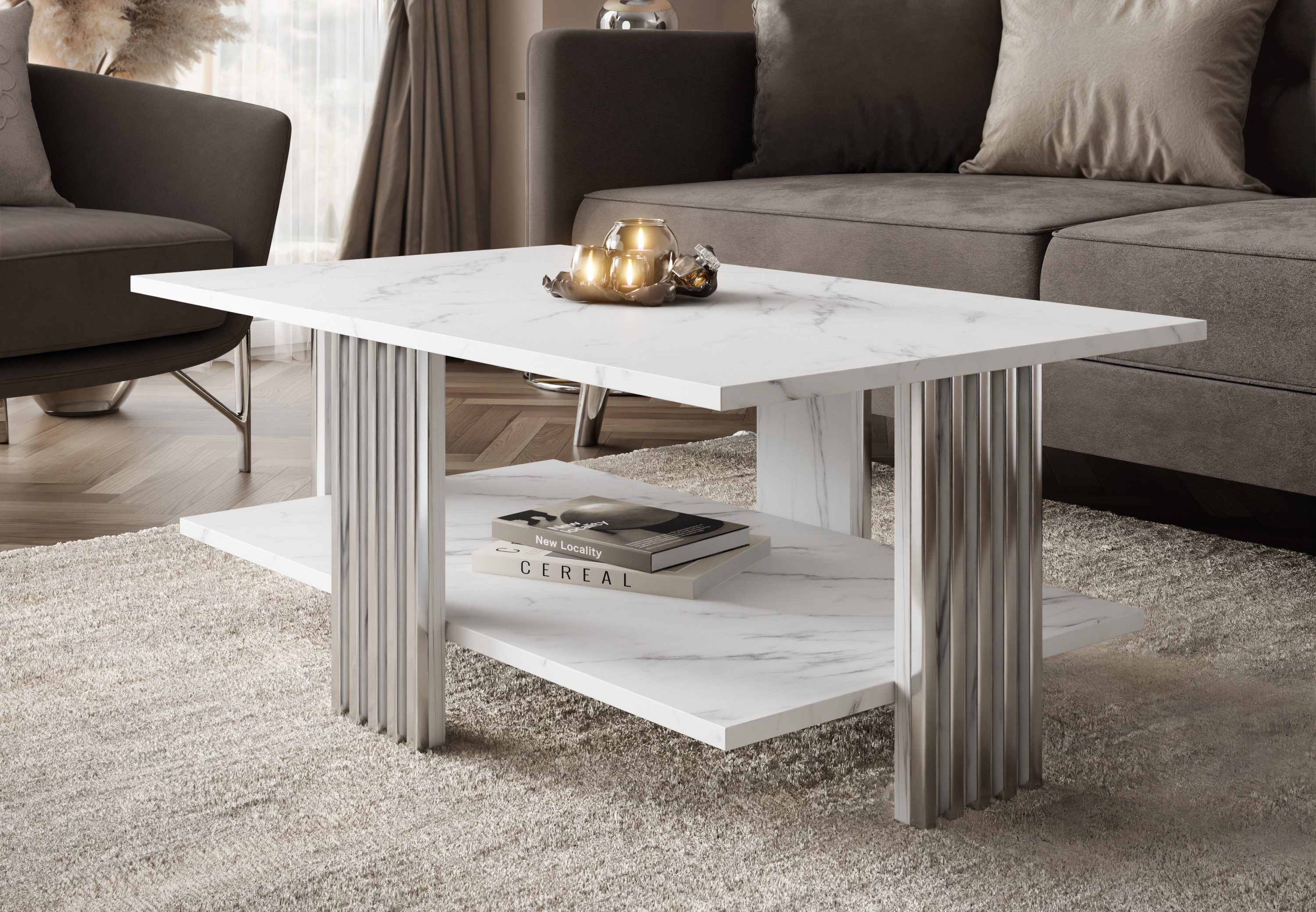 Lookway Couchtisch SAPHIRA SILVER mit Ablage