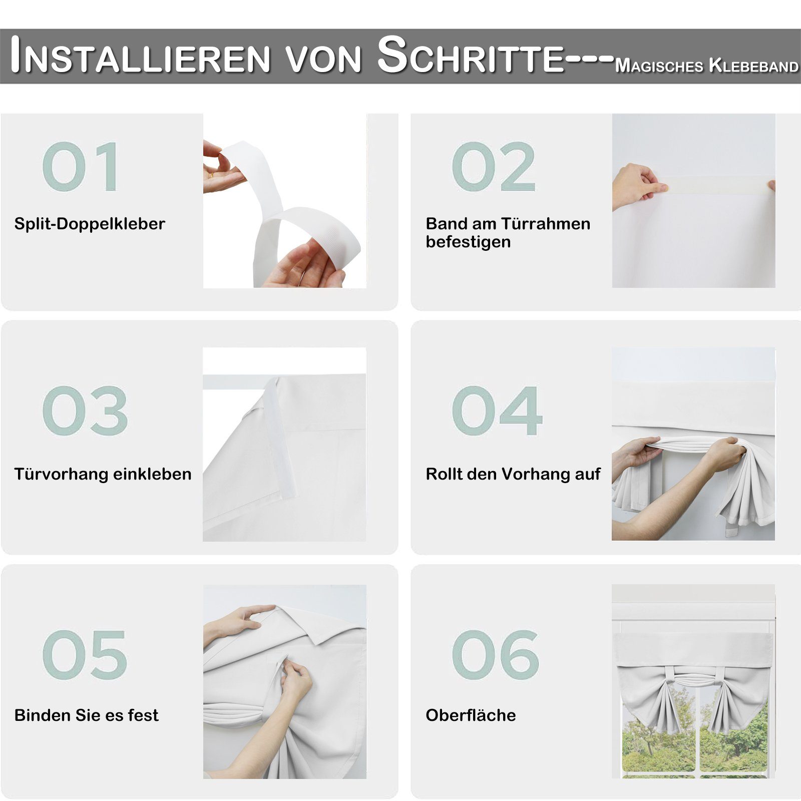 Kinderzimmer, Wohnzimmer Türvorhang Balkonvorhang Selbstklebend Thermo, Schlafzimmer Vorhänge, Blickdicht Weiß Kurze für Türvorhang Sunicol, Fenster,