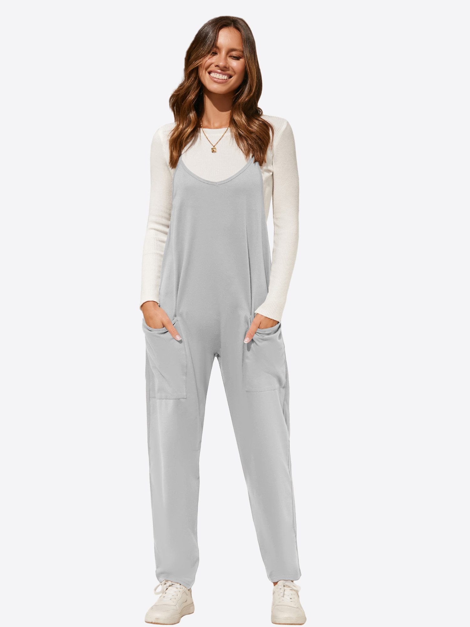 Imily Bela Jumpsuit Damen Lockere Lässige Lange Hosen (Packung, 1-tlg., 1per-Pack) Einfarbig