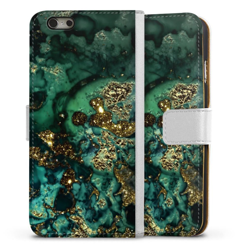 DeinDesign Handyhülle Marmor Glitzer Look Muster Cyan Glitter Marble Look, Apple iPhone 6s Hülle Handy Flip Case Wallet Cover Handytasche Leder