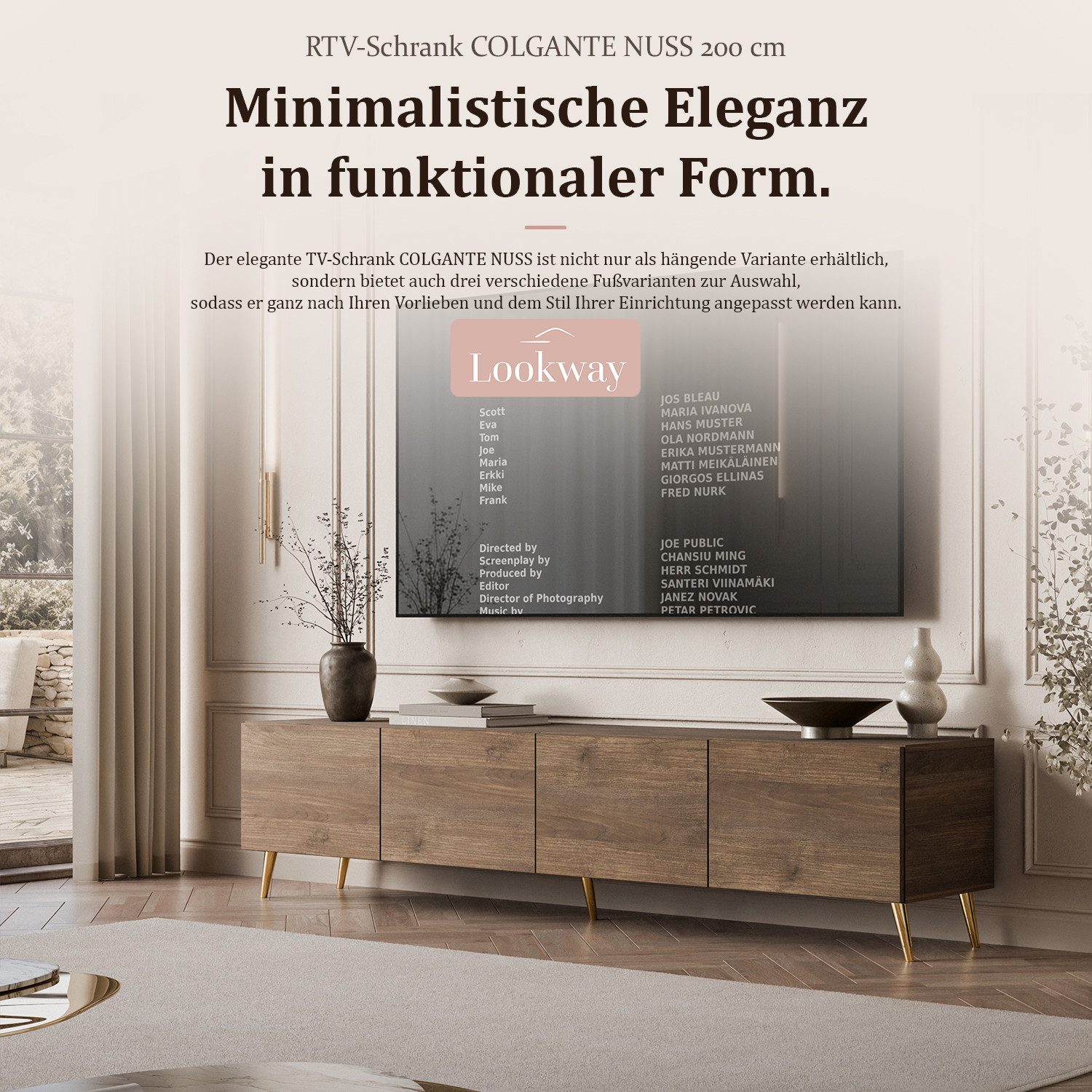 Lookway TV-Schrank COLGANTE in Nussbaum, 200 cm, auf hohen Füßen (2x TV- Schrank) Breite: 200 cm