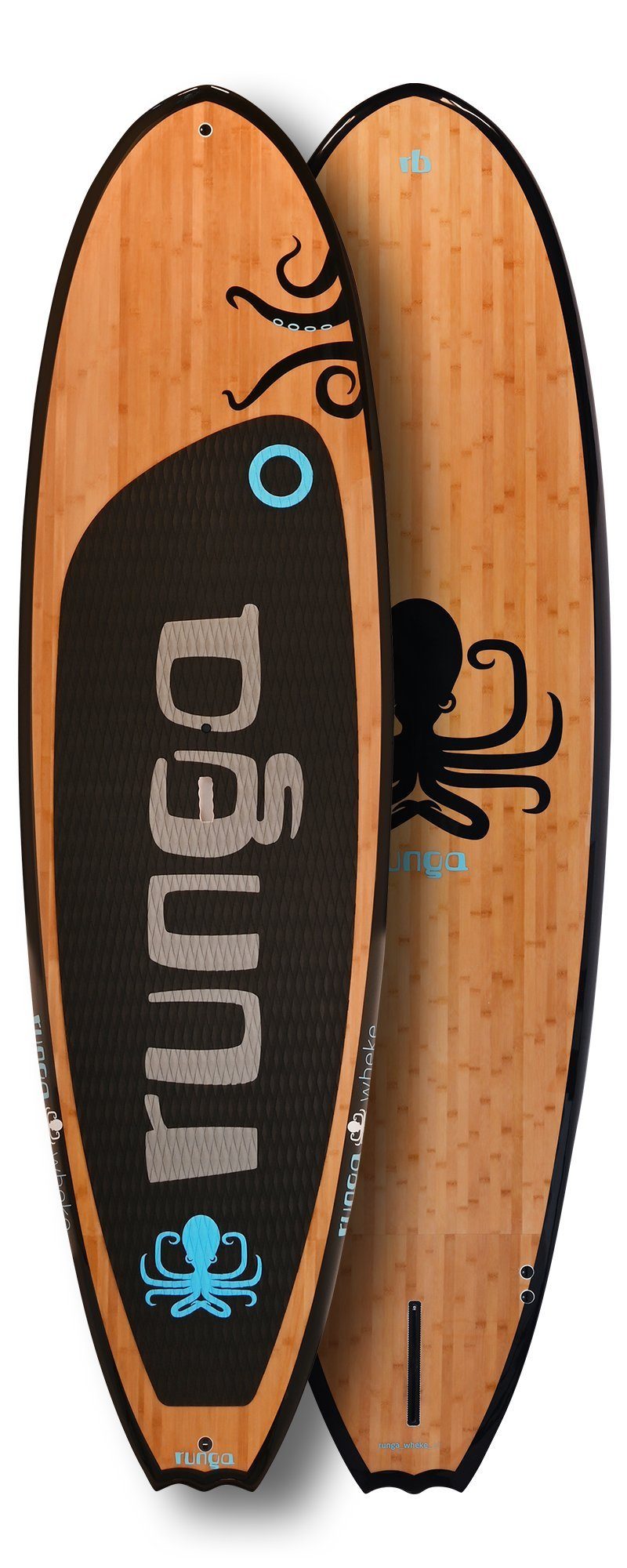 Runga-Boards SUP-Board Runga WHEKE dark BAMBOO Hard Board Stand Up Paddling SUP, Allrounder, (9.5, Inkl. coiled leash & 3-tlg. Finnen-Set)