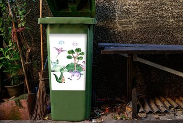 MuchoWow Wandsticker Kinderzimmer - Dinosaurier - Weiß - Jungen - Mädchen - Kinder (1 St), Mülleimer-aufkleber, Mülltonne, Sticker, Container, Abfalbehälter