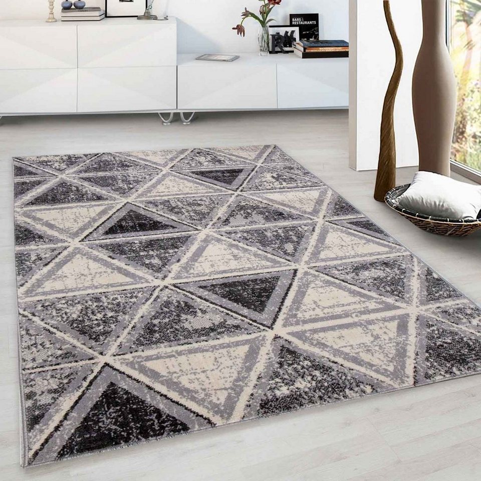 Teppich Teppich Wohnzimmer Geometrisches Muster in Grau, Vimoda, Rechteckig