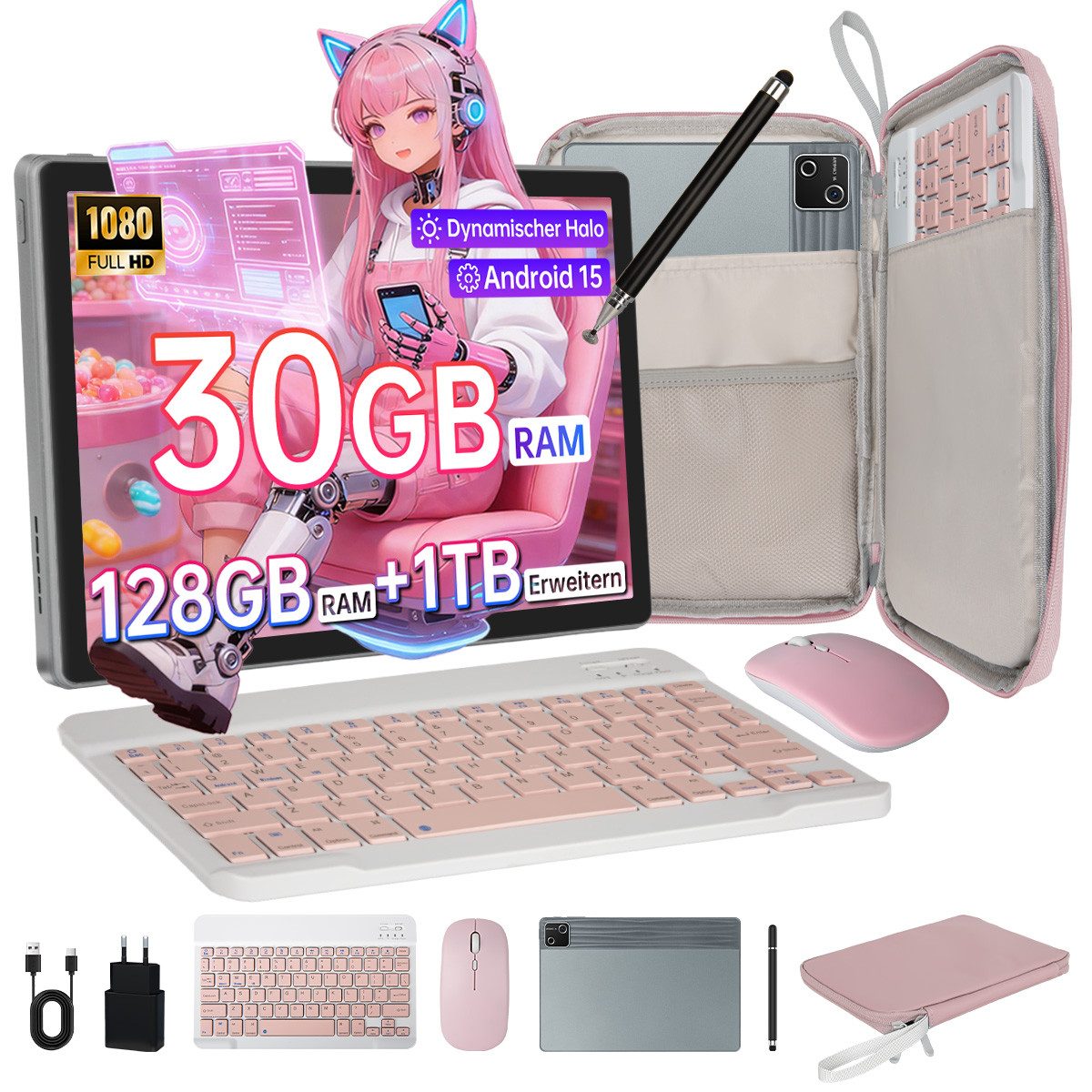 BUFO 10 Zoll Android, 30(6+24)GB RAM, 128GB/256GB, mit Tastatur/Maus/Stift Tablet (10", 128 GB, Android 15, Octa-Core, mit Stift/Maus/Tastatur)