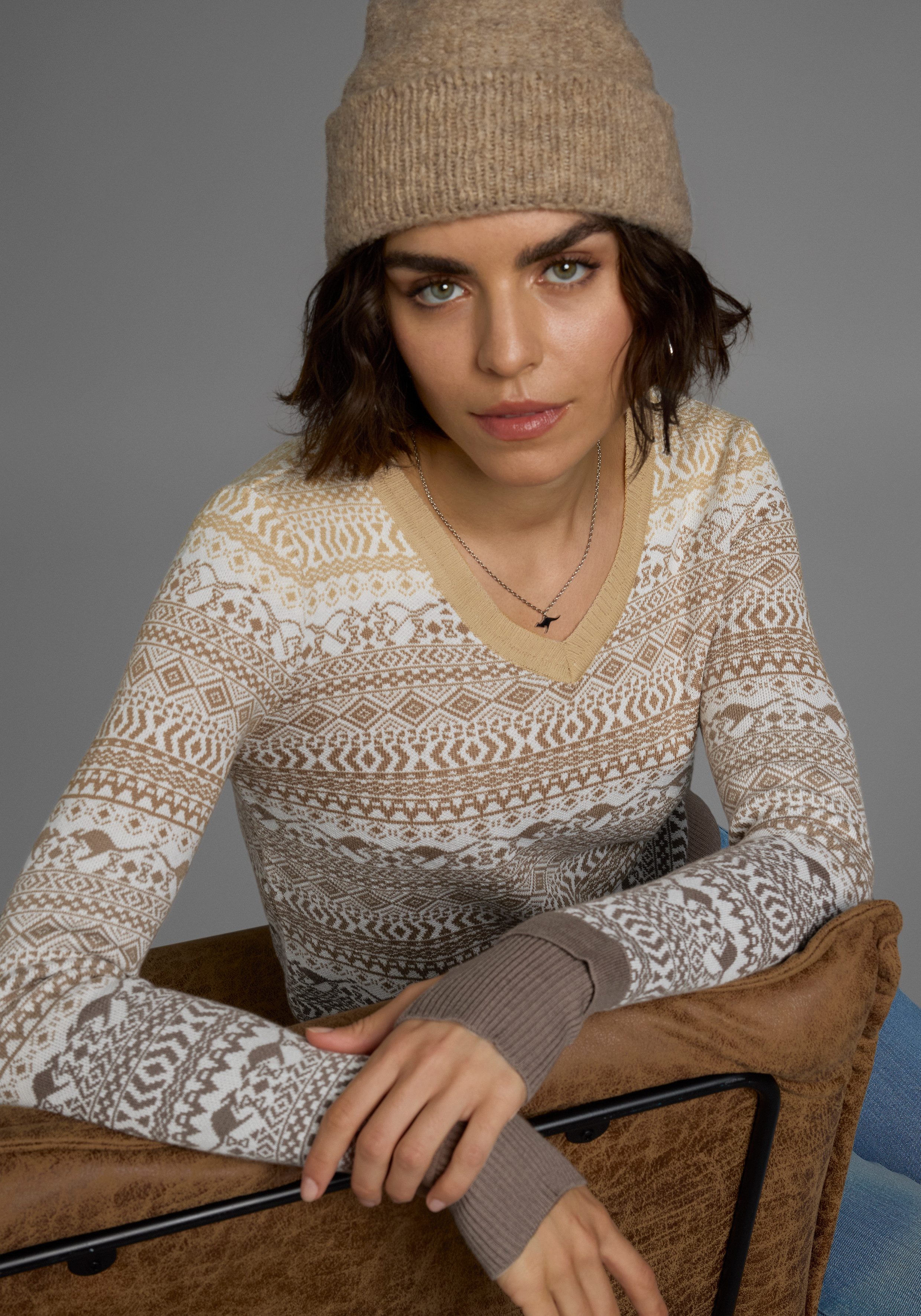KangaROOS Jacquardpullover im Norweger-Muster mit kleinen Kängurus